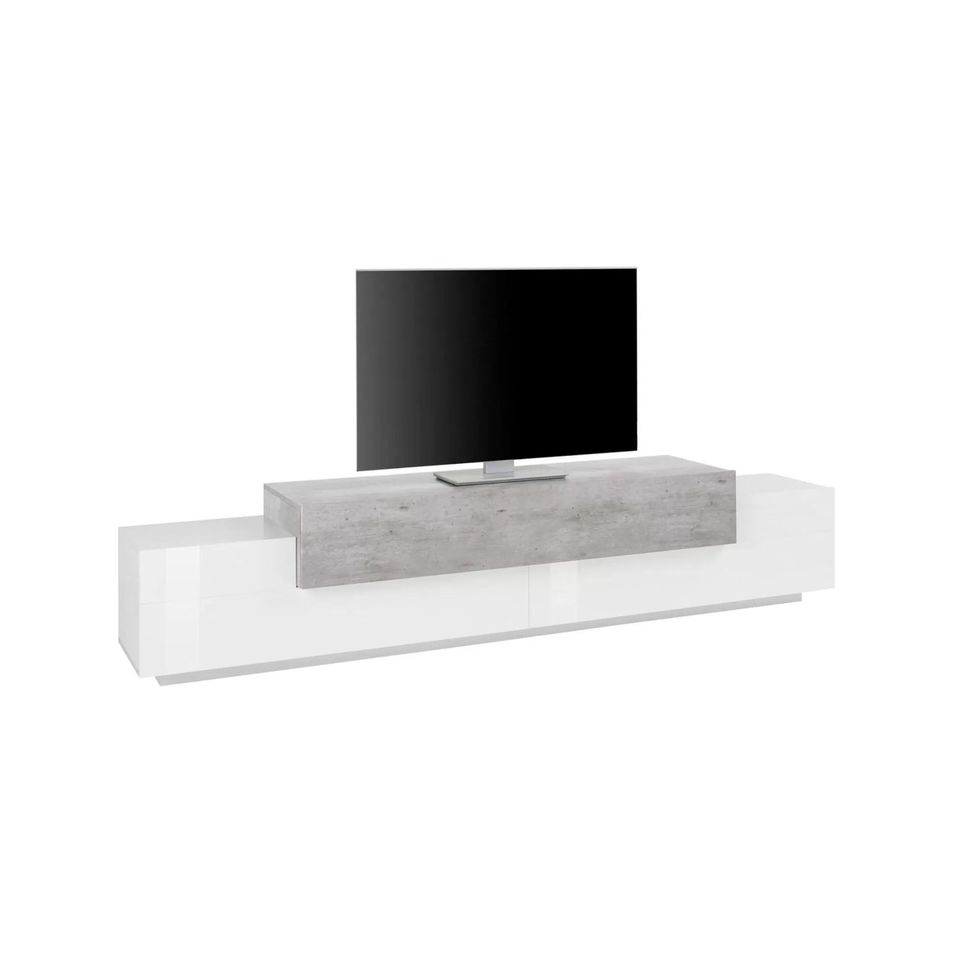 Dmora Mobili Porta Tv<Mobile porta TV Tiche, cm 240x45h52, Bianco lucido e Cemento