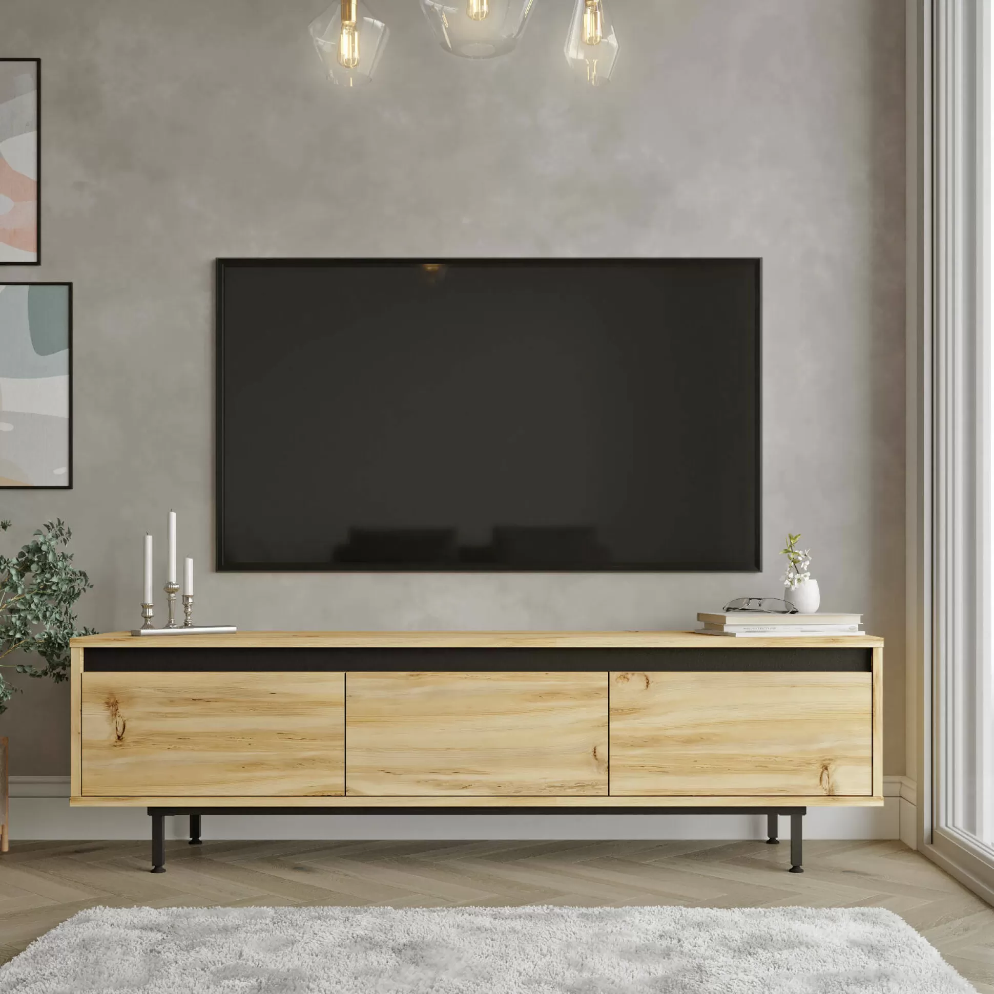 Dmora Mobili Porta Tv<Mobile porta TV Titli, 160x36 h45 cm, Quercia e Nero
