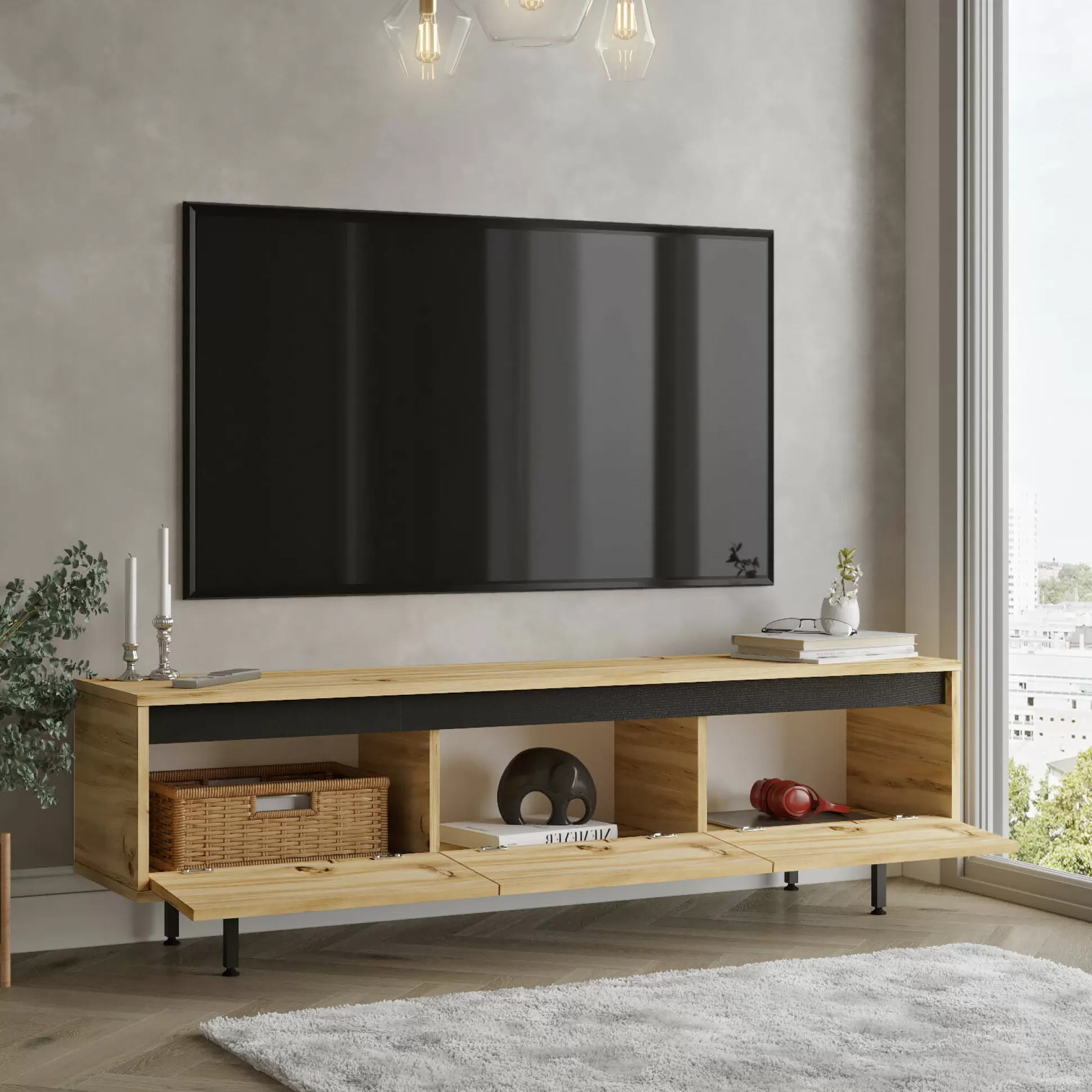 Dmora Mobili Porta Tv<Mobile porta TV Titli, 160x36 h45 cm, Quercia e Nero