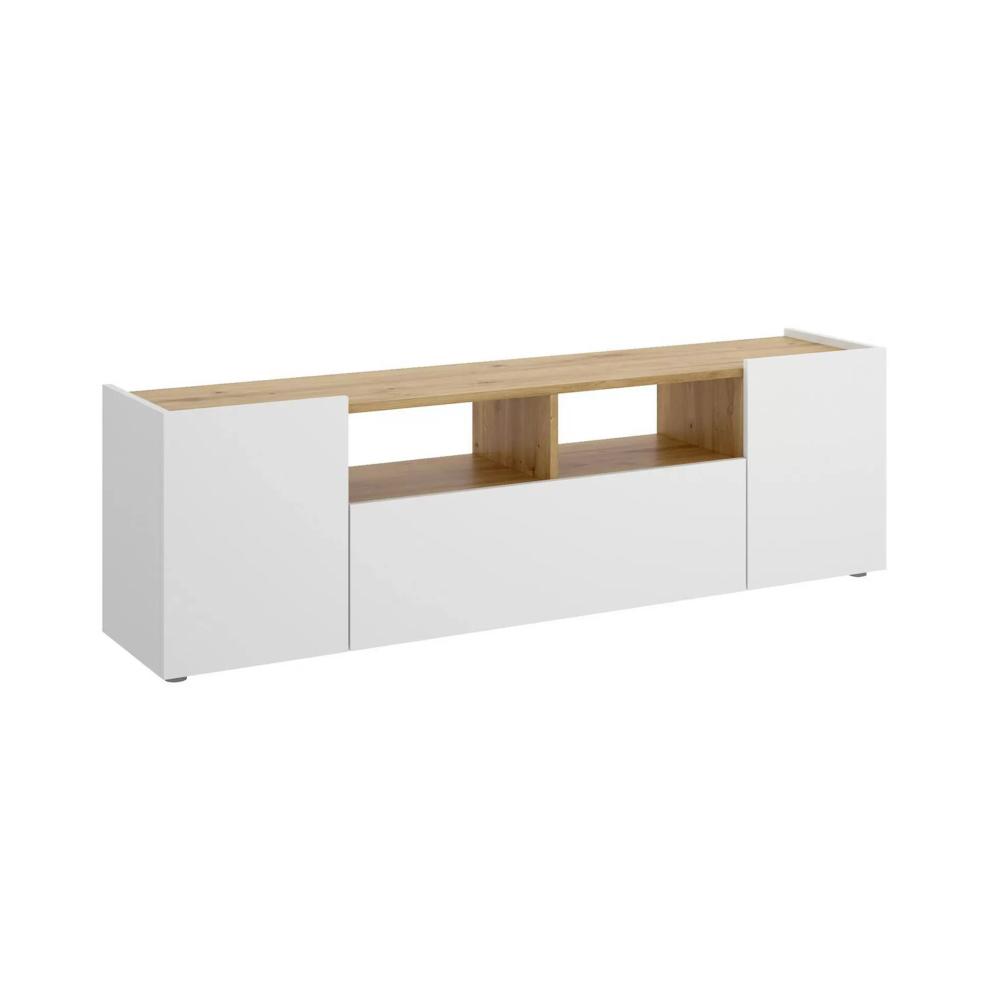 Dmora Mobili Porta Tv<Mobile porta TV Vulcano, 142x35h44 cm, Bianco e Rovere Nodi