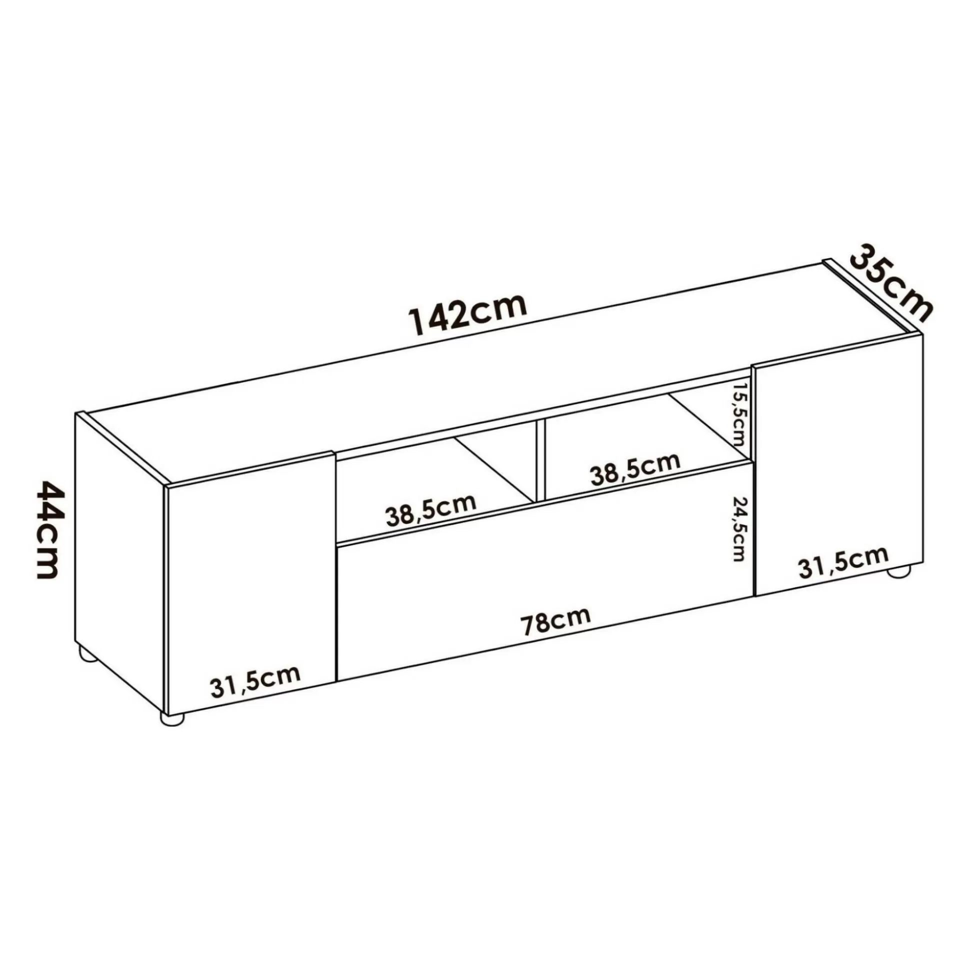 Dmora Mobili Porta Tv<Mobile porta TV Vulcano, 142x35h44 cm, Bianco e Rovere Nodi
