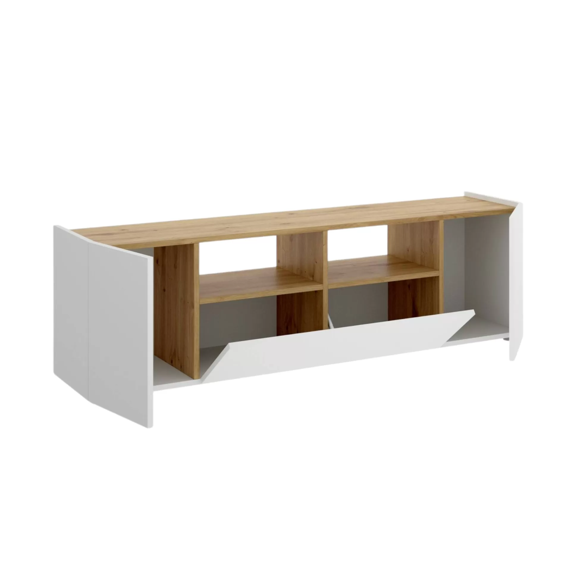 Dmora Mobili Porta Tv<Mobile porta TV Vulcano, 142x35h44 cm, Bianco e Rovere Nodi