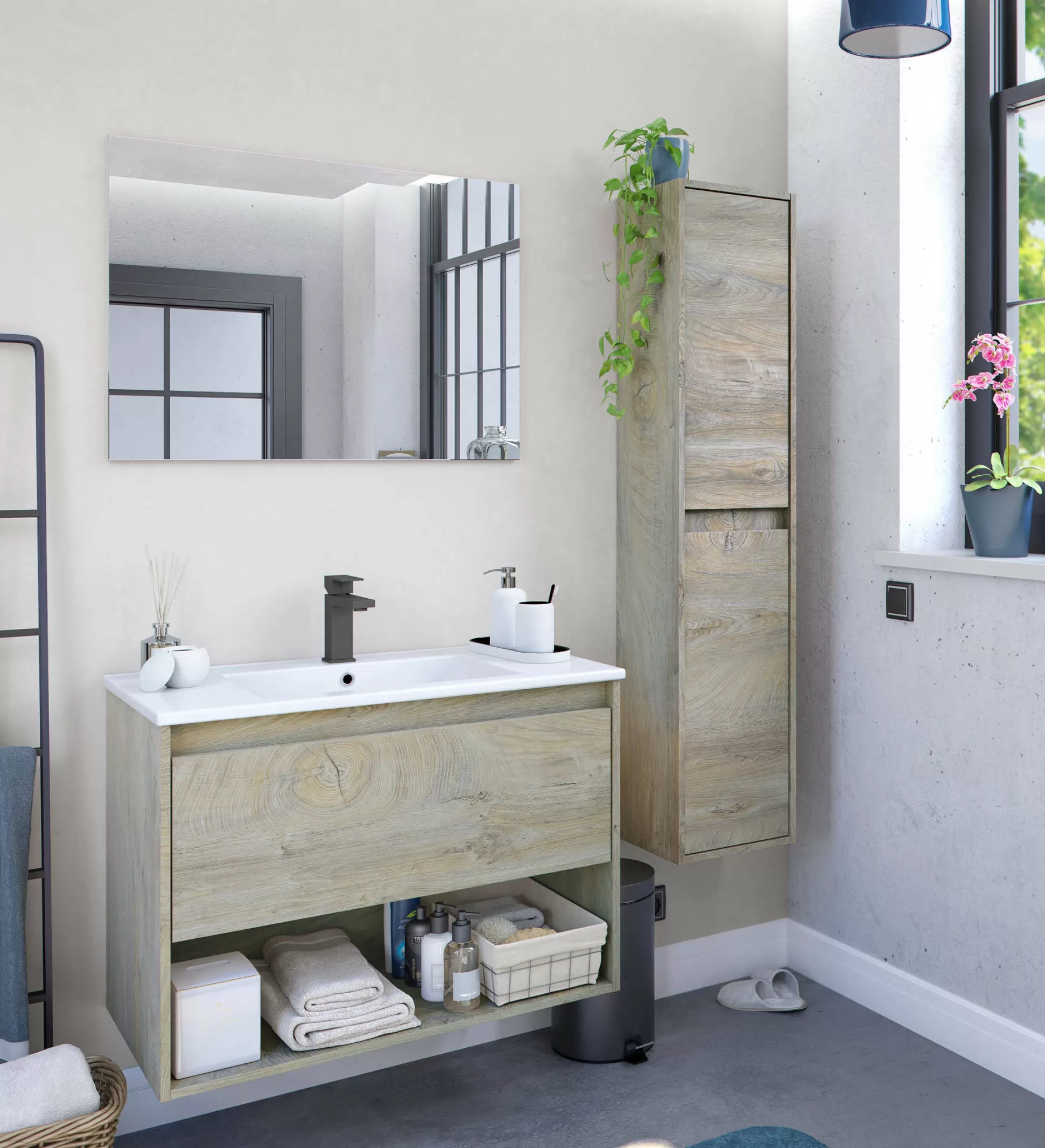 Dmora Mobili Sottolavabo<Mobile sottolavabo Akne, 80x59h45 cm, Rovere e Bianco