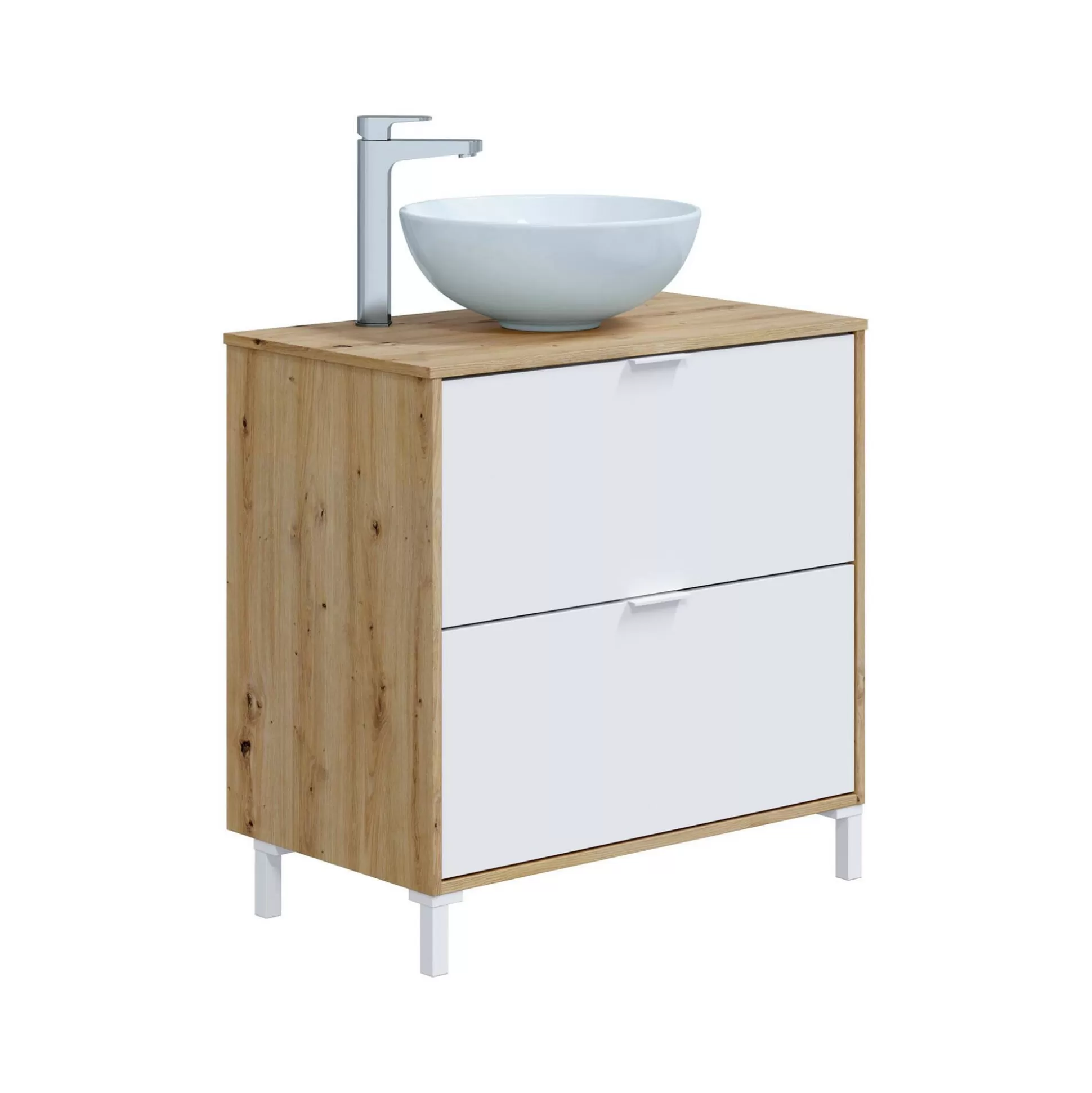Dmora Mobili Sottolavabo<Mobile sottolavabo Bellegra, 79x46 h79 cm, Rovere Nodi e Bianco lucido