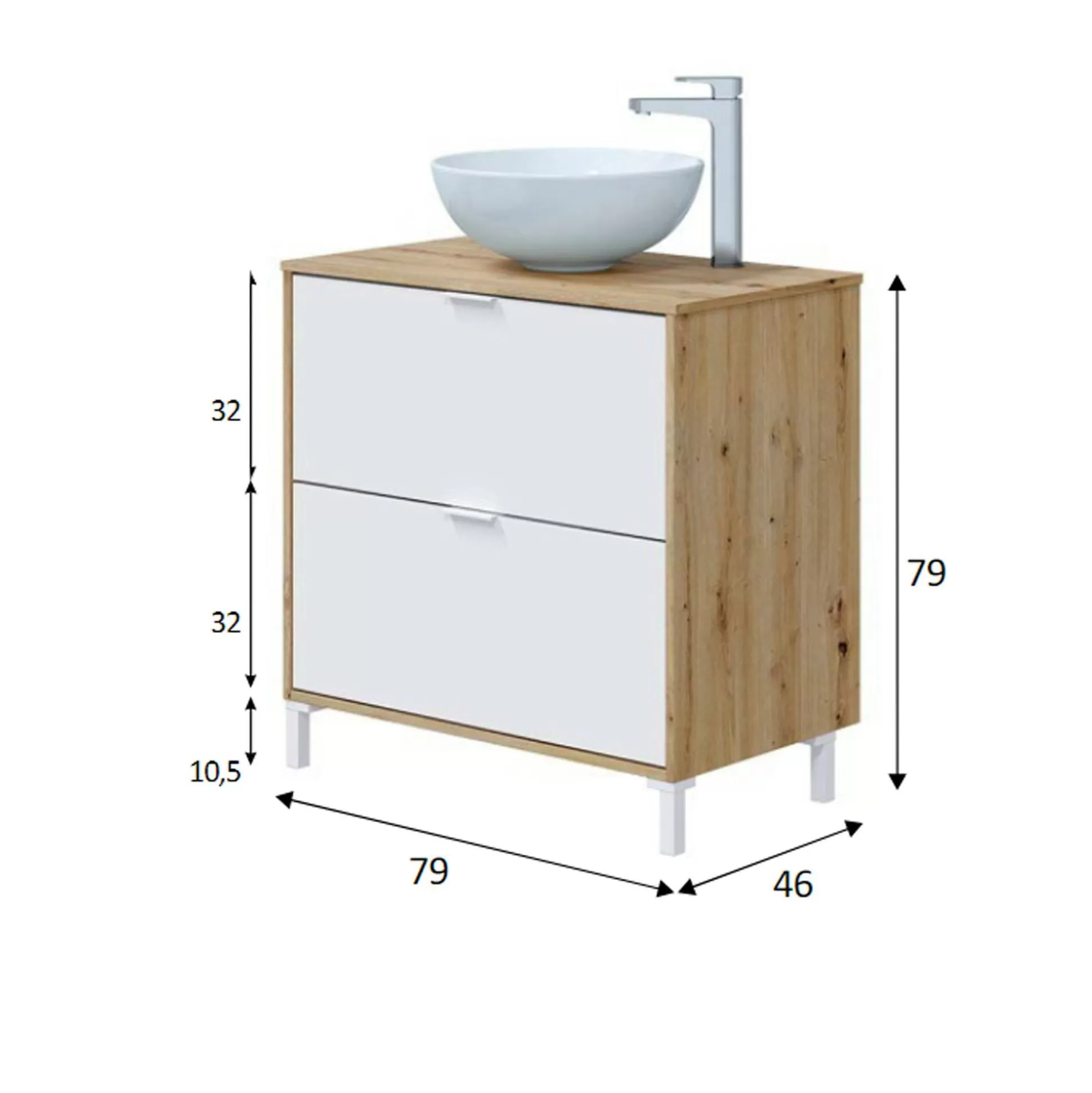 Dmora Mobili Sottolavabo<Mobile sottolavabo Bellegra, 79x46 h79 cm, Rovere Nodi e Bianco lucido