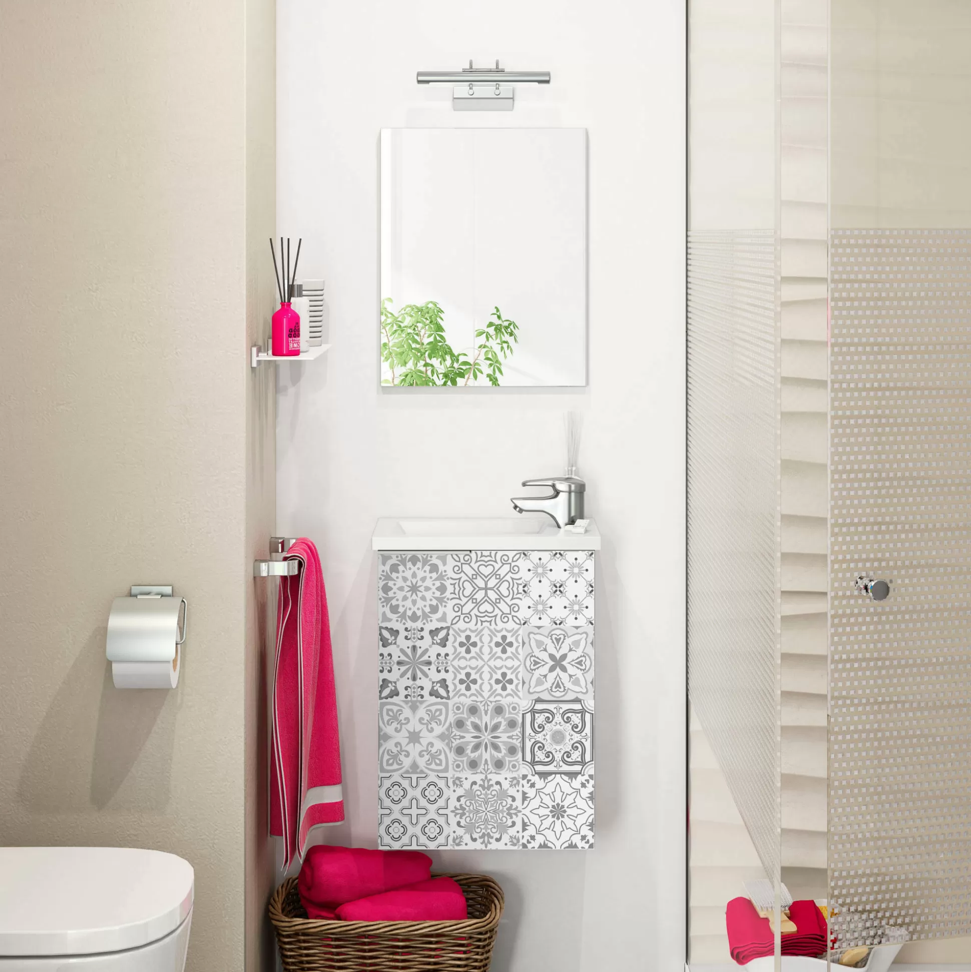 Dmora Mobili Sottolavabo<Mobile sottolavabo Dlott, 40x22h58 cm, Bianco lucido e Cemento
