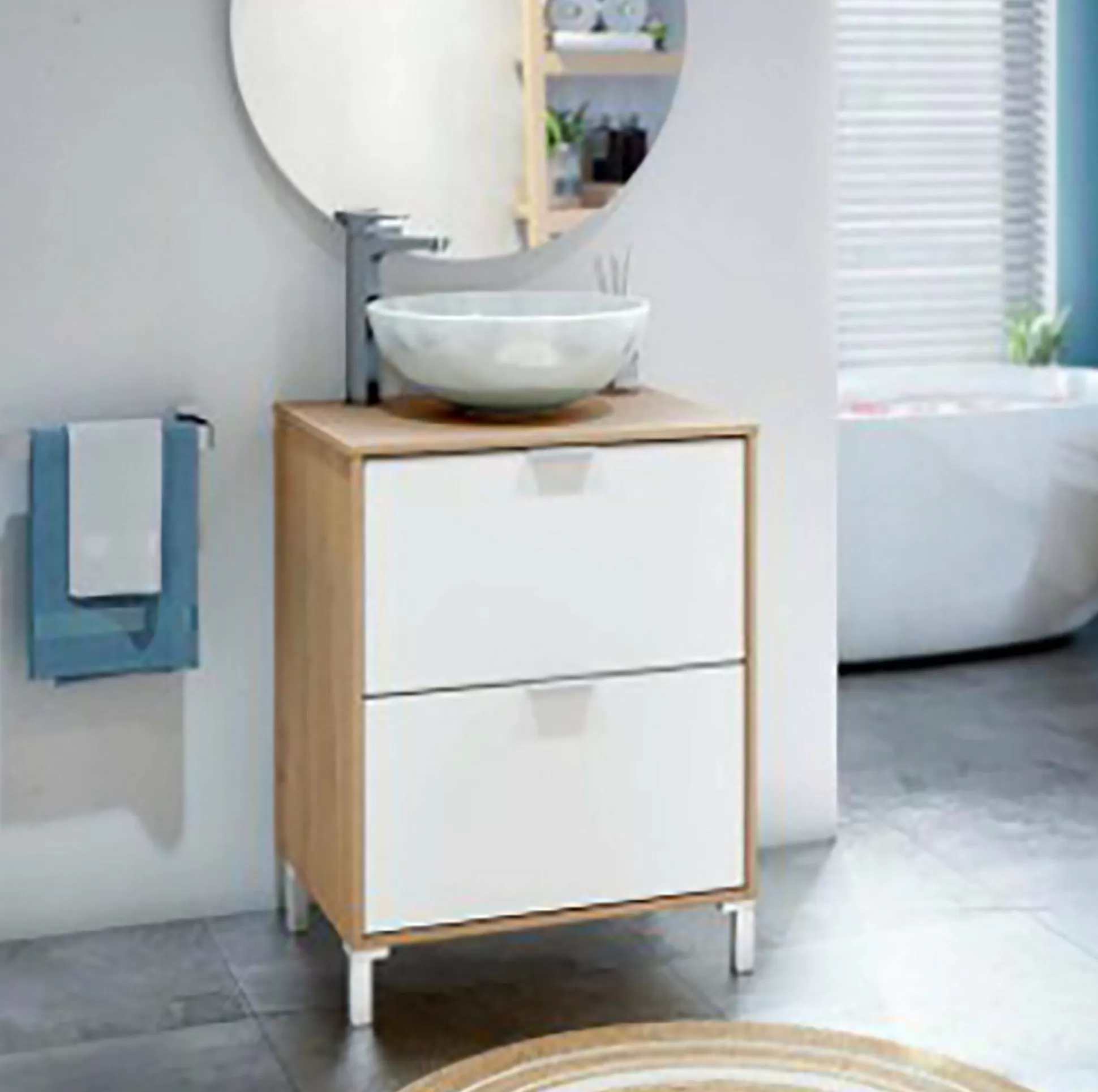 Dmora Mobili Sottolavabo<Mobile sottolavabo Lisbona, 61x46 h79 cm, Rovere Nodi e Bianco lucido