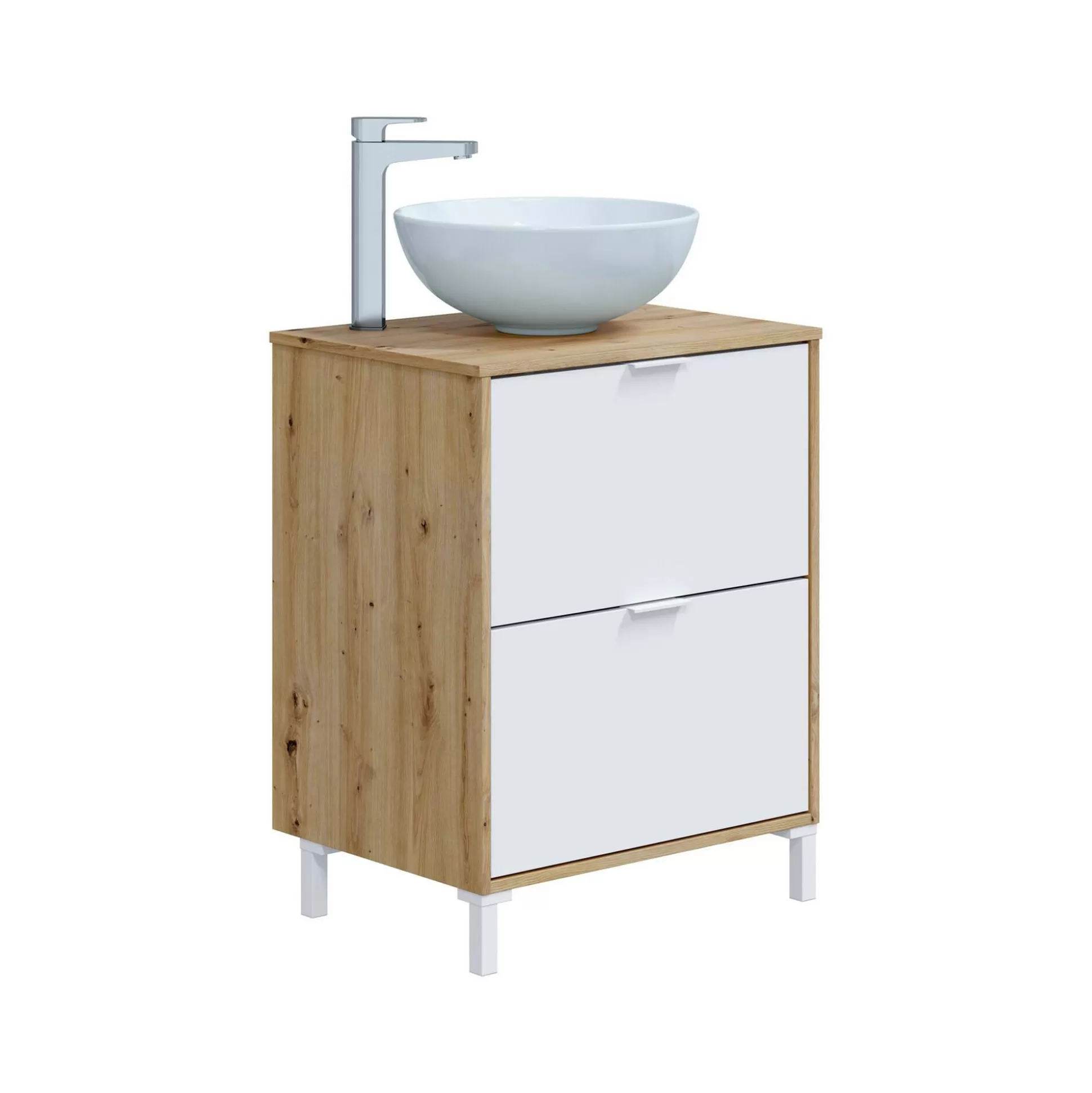 Dmora Mobili Sottolavabo<Mobile sottolavabo Lisbona, 61x46 h79 cm, Rovere Nodi e Bianco lucido