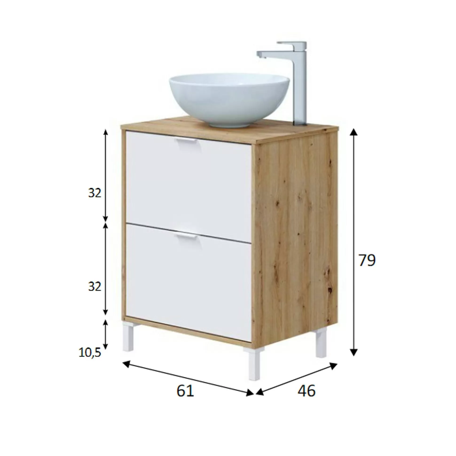 Dmora Mobili Sottolavabo<Mobile sottolavabo Lisbona, 61x46 h79 cm, Rovere Nodi e Bianco lucido