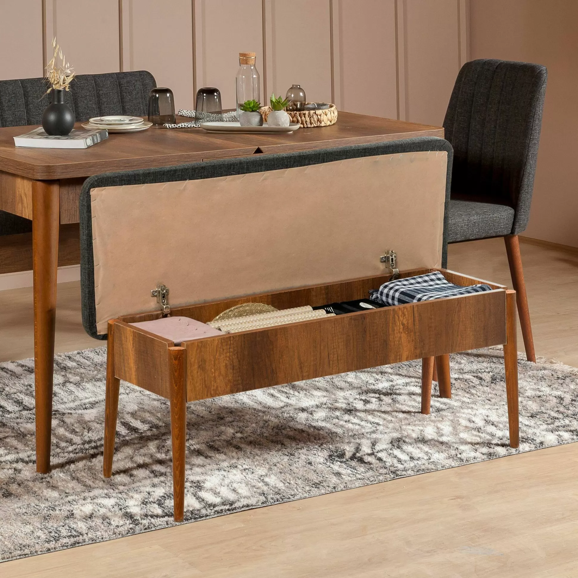 Dmora Panche<Panca Arielli, 110x40h48 cm, Noce e Antracite