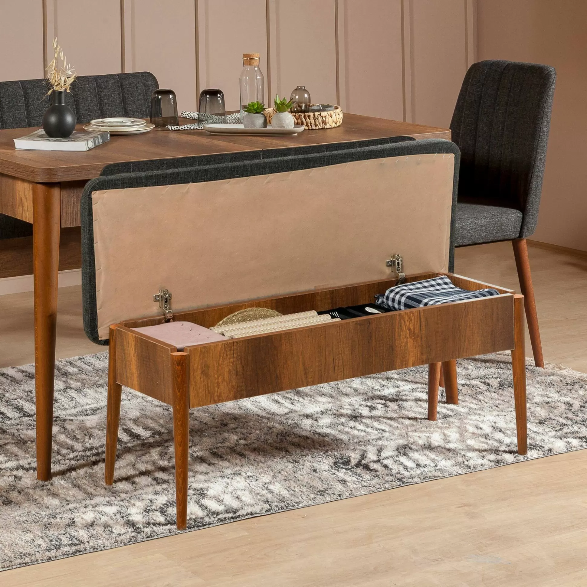 Dmora Panche<Panca Arielli, 110x40h85 cm, Noce e Antracite