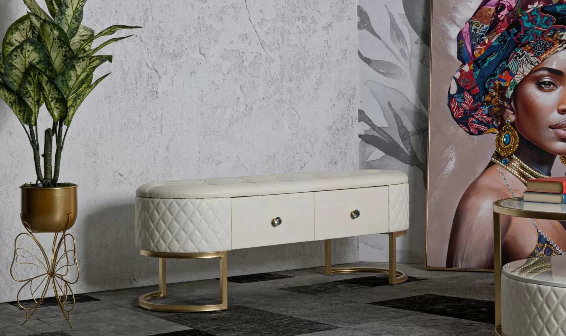 Dmora Panche<Panca Golfo, 120x40 h43 cm, Bianco e Oro