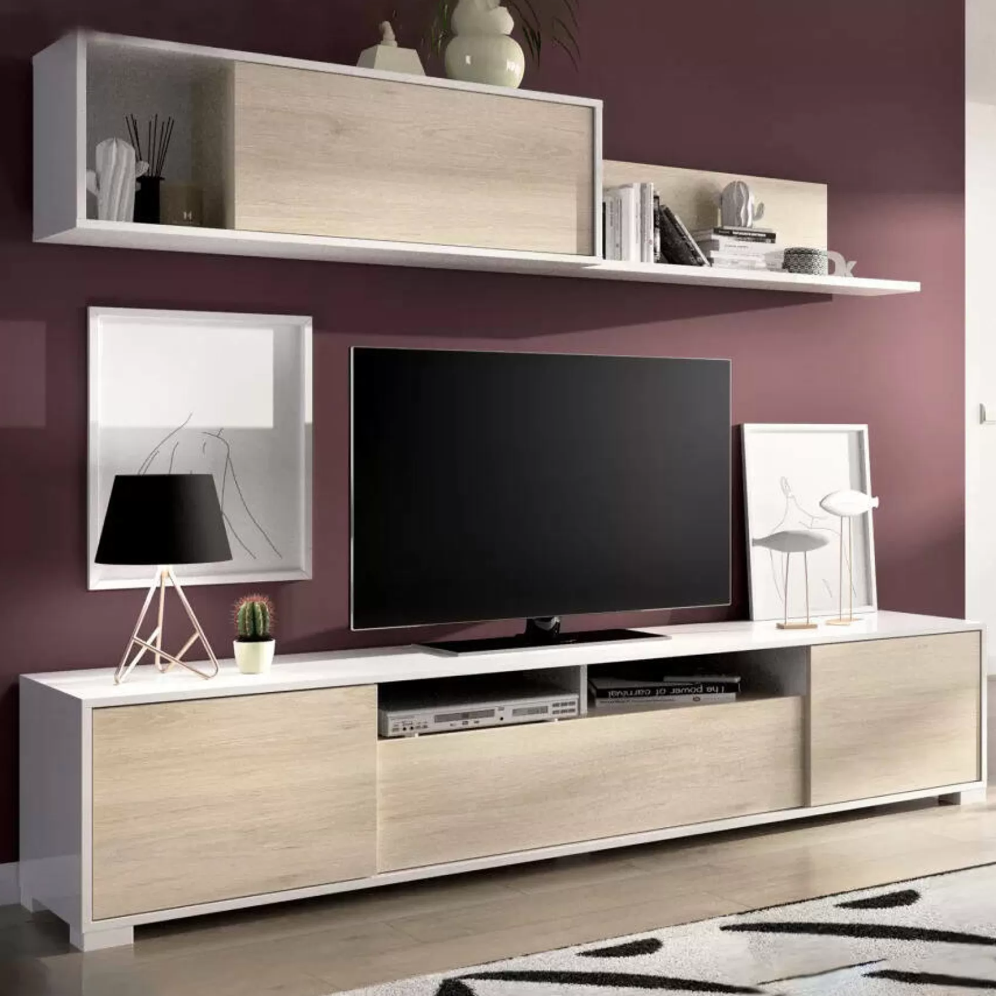 Dmora Pareti Attrezzate<Parete attrezzata Abbete, 200x41h180 cm, Rovere e Bianco