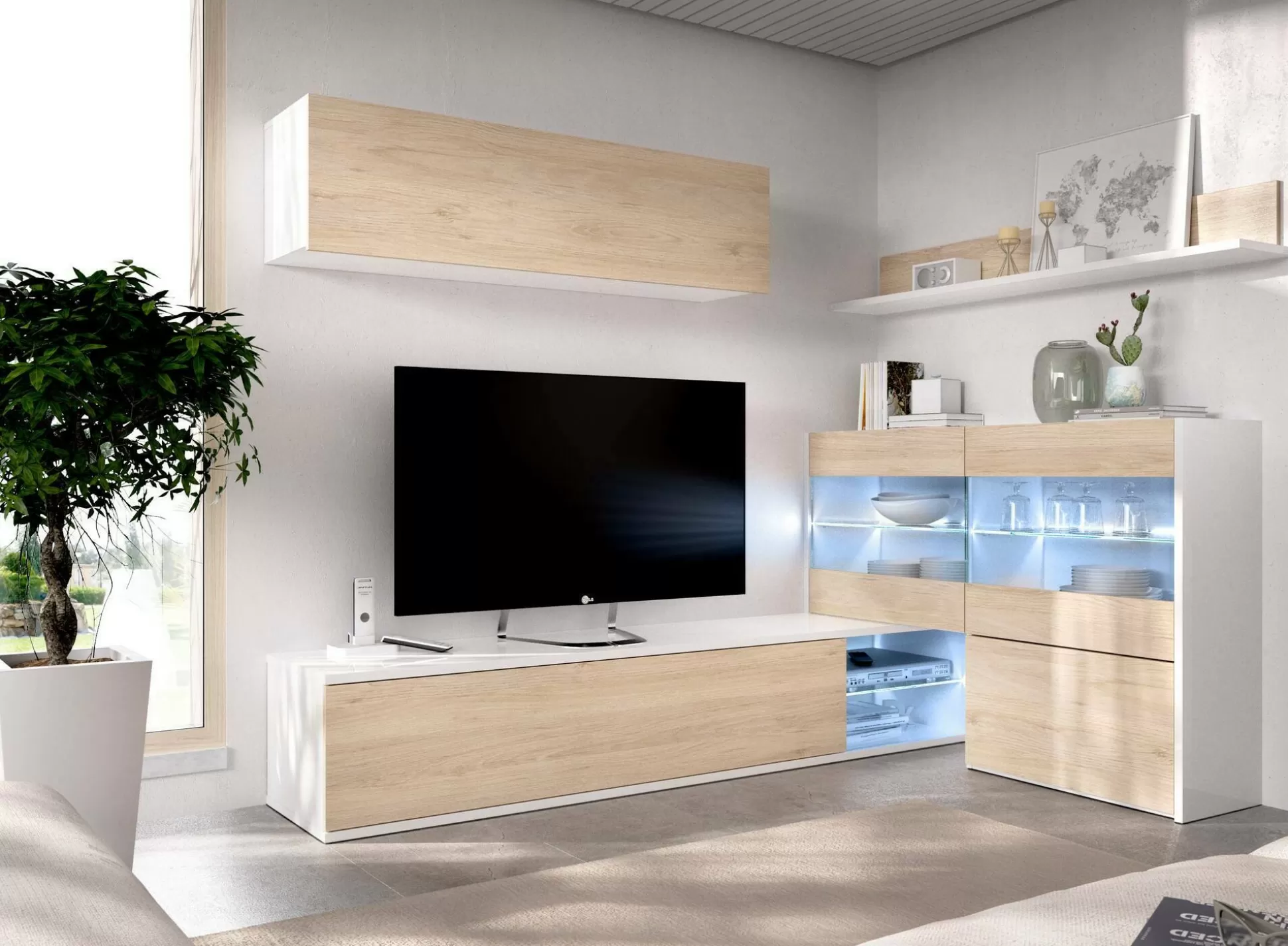 Dmora Pareti Attrezzate<Parete attrezzata Agio, 260x41h180 cm, Rovere e Bianco