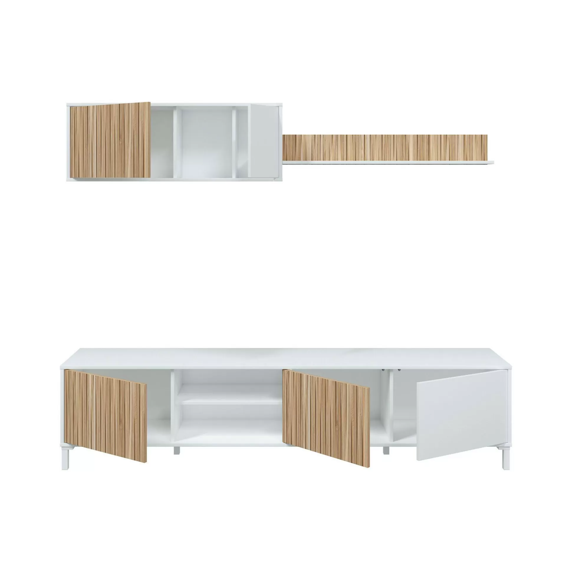 Dmora Pareti Attrezzate<Parete attrezzata Ailano, 200x40 h47 cm, Bianco e Rovere