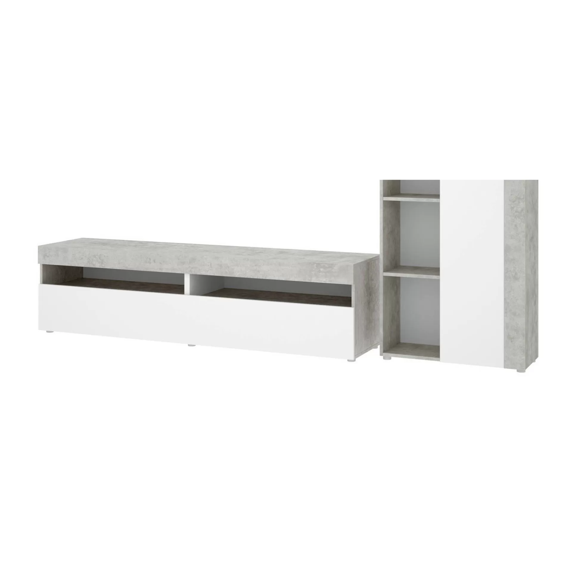 Dmora Pareti Attrezzate<Parete attrezzata Aleu, 265x42h180 cm, Bianco e Cemento