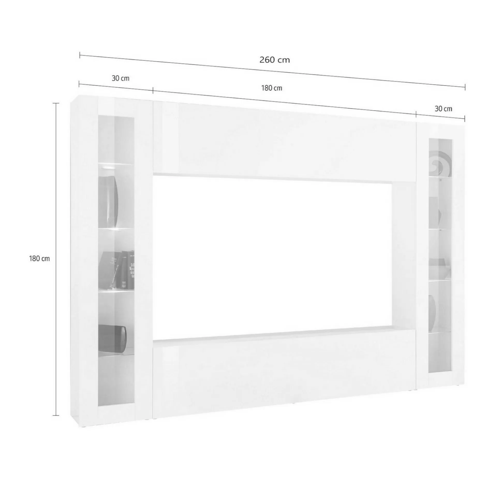 Dmora Pareti Attrezzate<Parete attrezzata Amel, , con luce LED blu e due vetrine