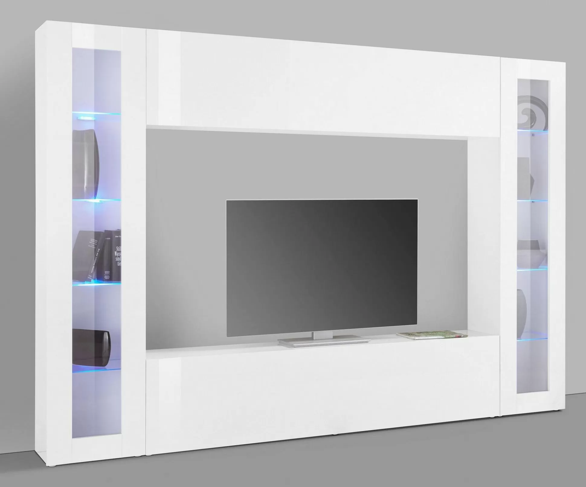 Dmora Pareti Attrezzate<Parete attrezzata Amel, , con luce LED blu e due vetrine