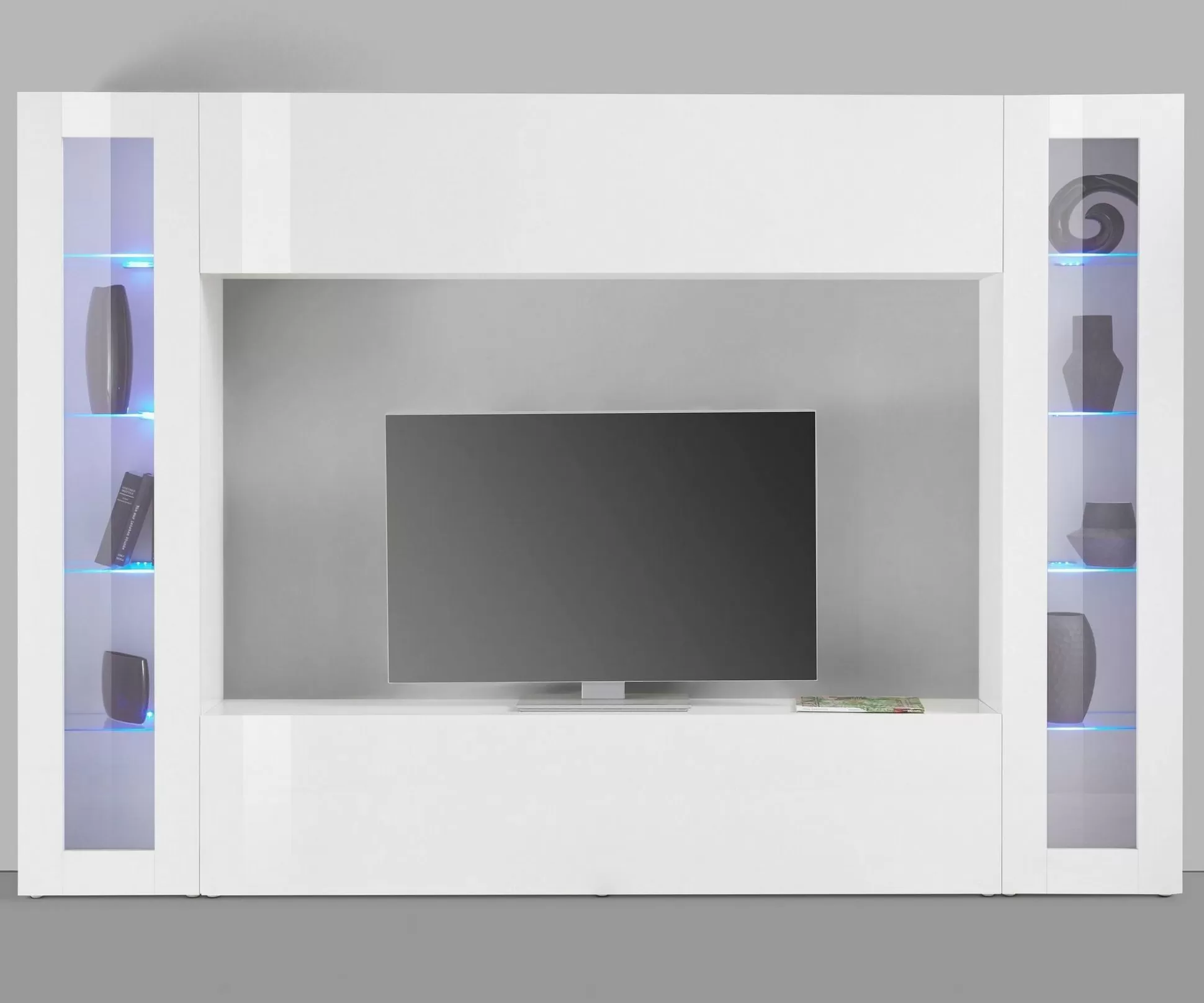 Dmora Pareti Attrezzate<Parete attrezzata Amel, , con luce LED blu e due vetrine