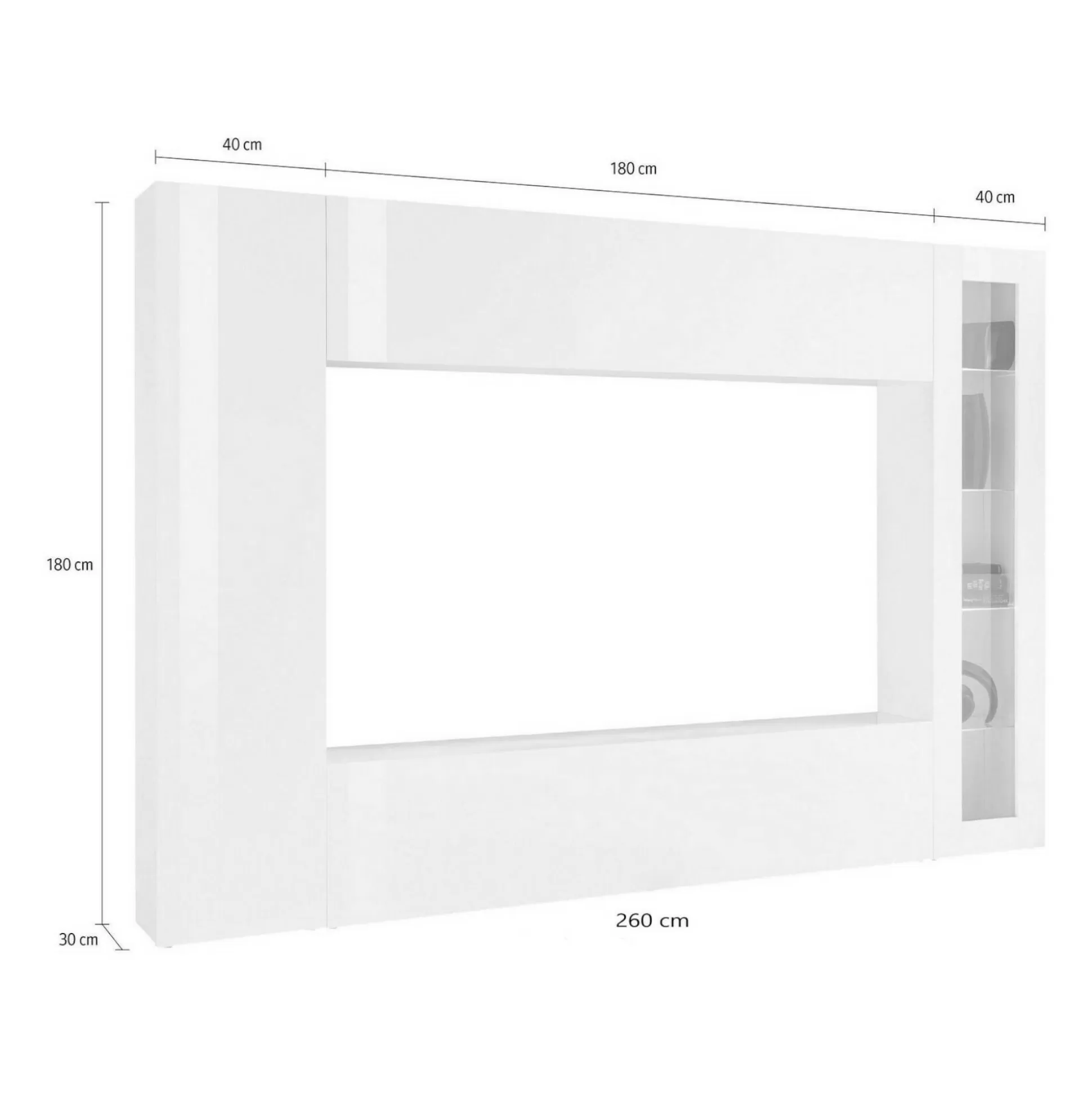 Dmora Pareti Attrezzate<Parete attrezzata Amel, , con luce LED blu ed una vetrina