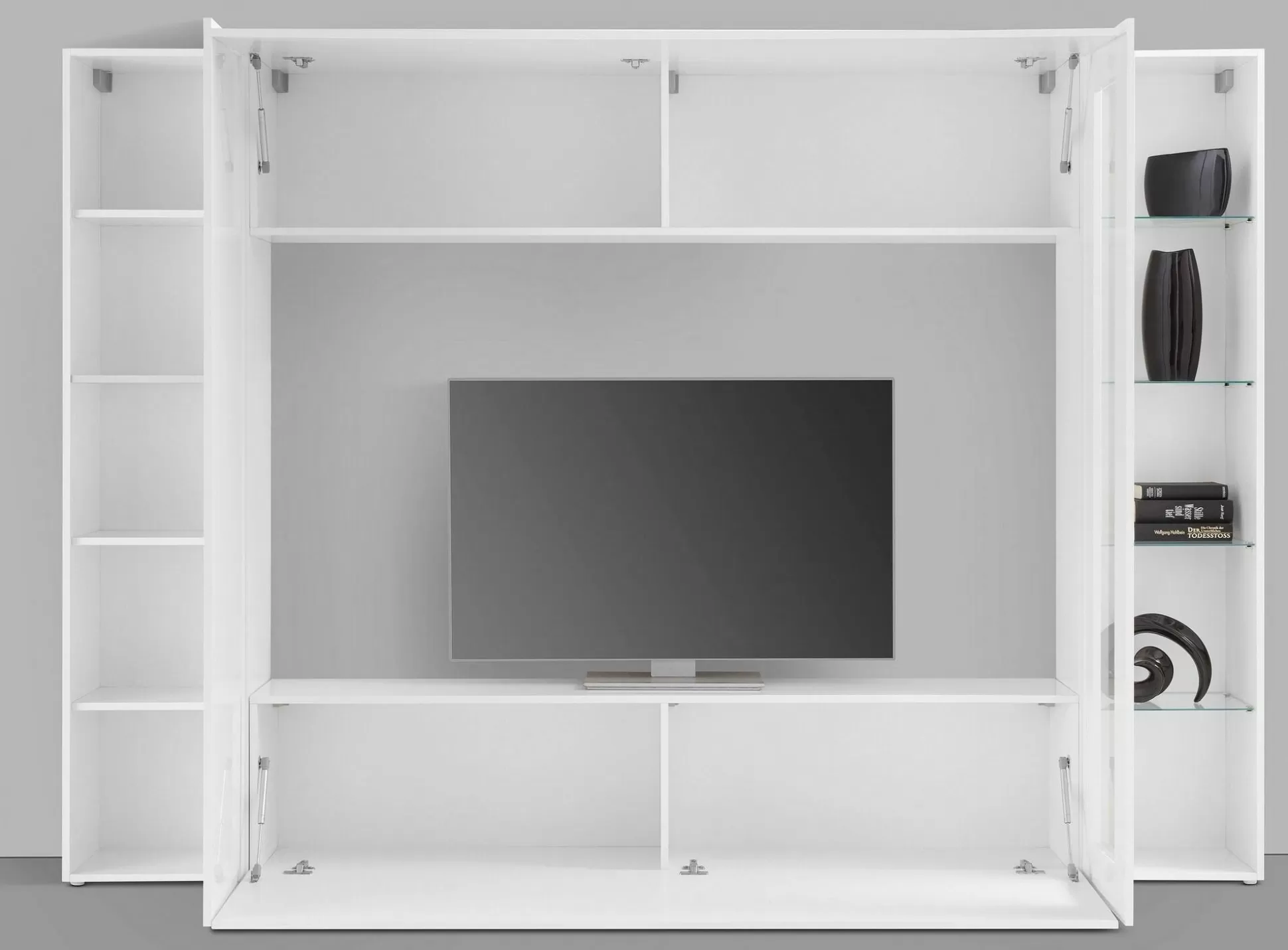 Dmora Pareti Attrezzate<Parete attrezzata Amel, , con luce LED blu ed una vetrina