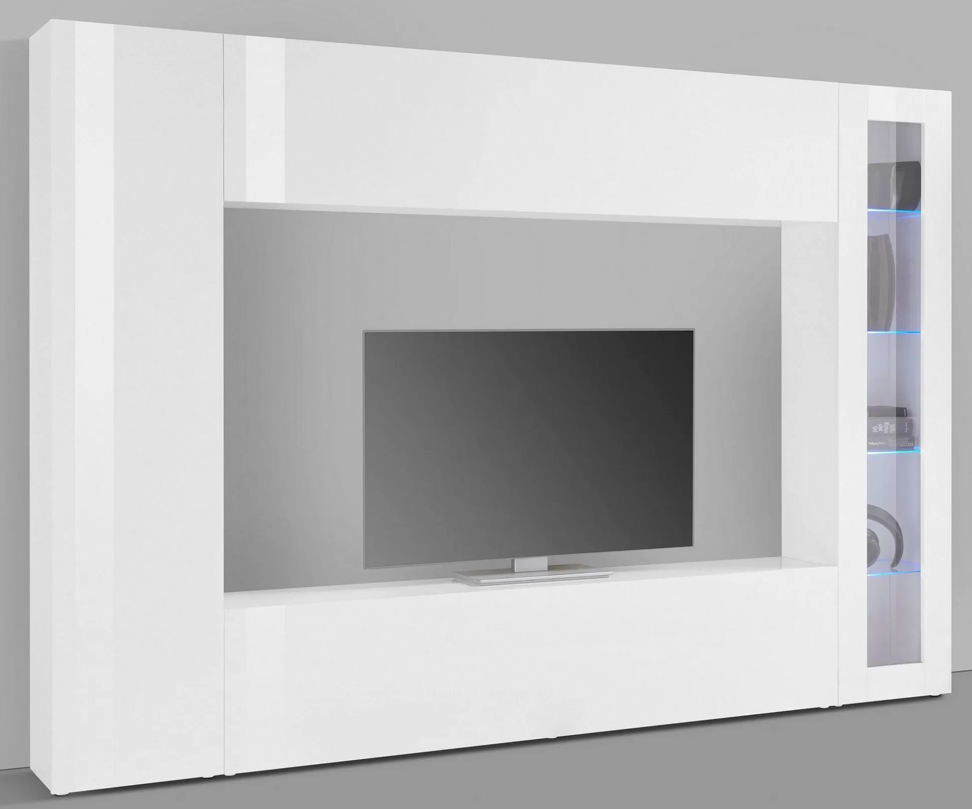 Dmora Pareti Attrezzate<Parete attrezzata Amel, , con luce LED blu ed una vetrina