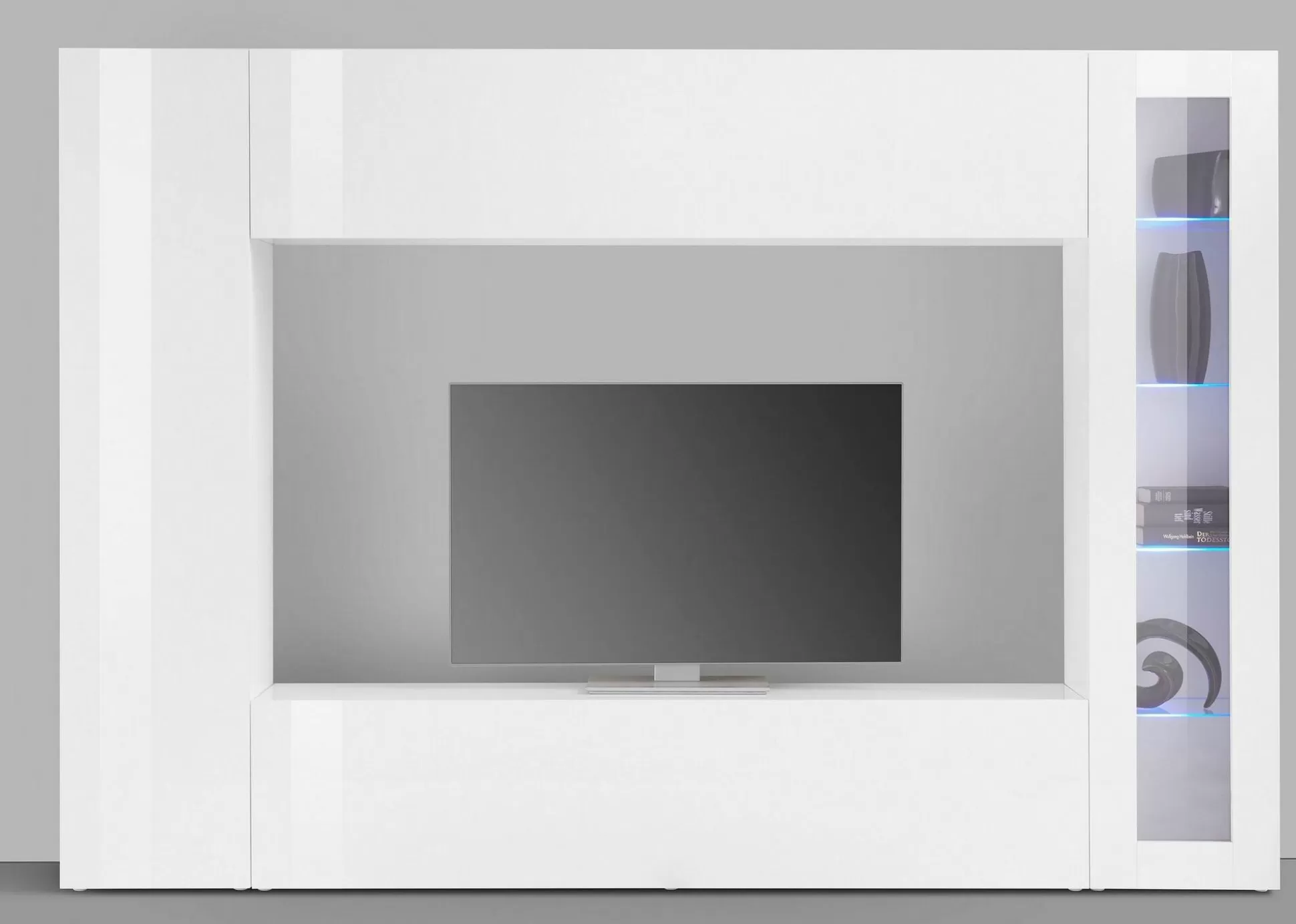Dmora Pareti Attrezzate<Parete attrezzata Amel, , con luce LED blu ed una vetrina