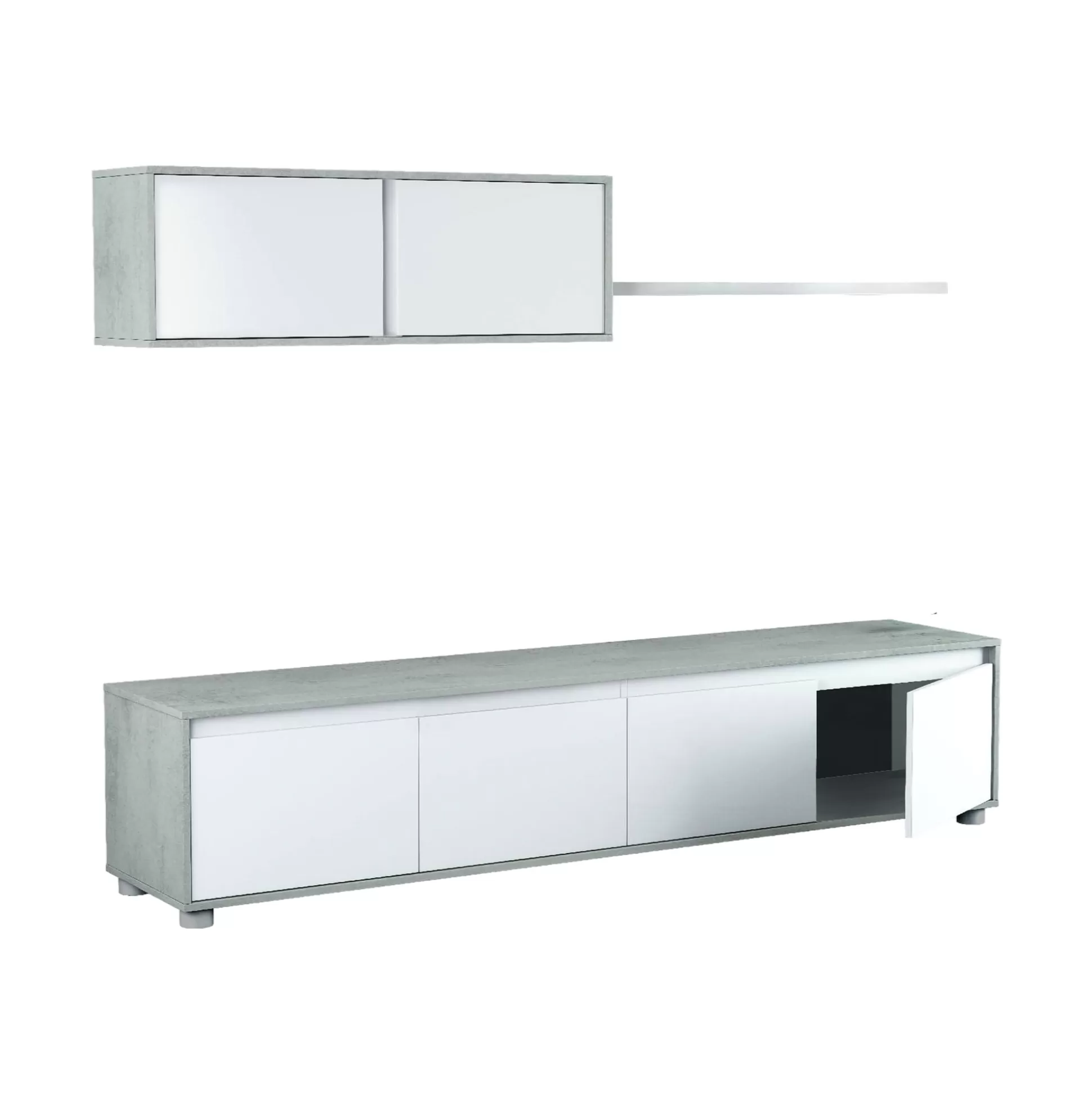 Dmora Pareti Attrezzate<Parete attrezzata Amir, 200x41h43 cm, Bianco e Cemento