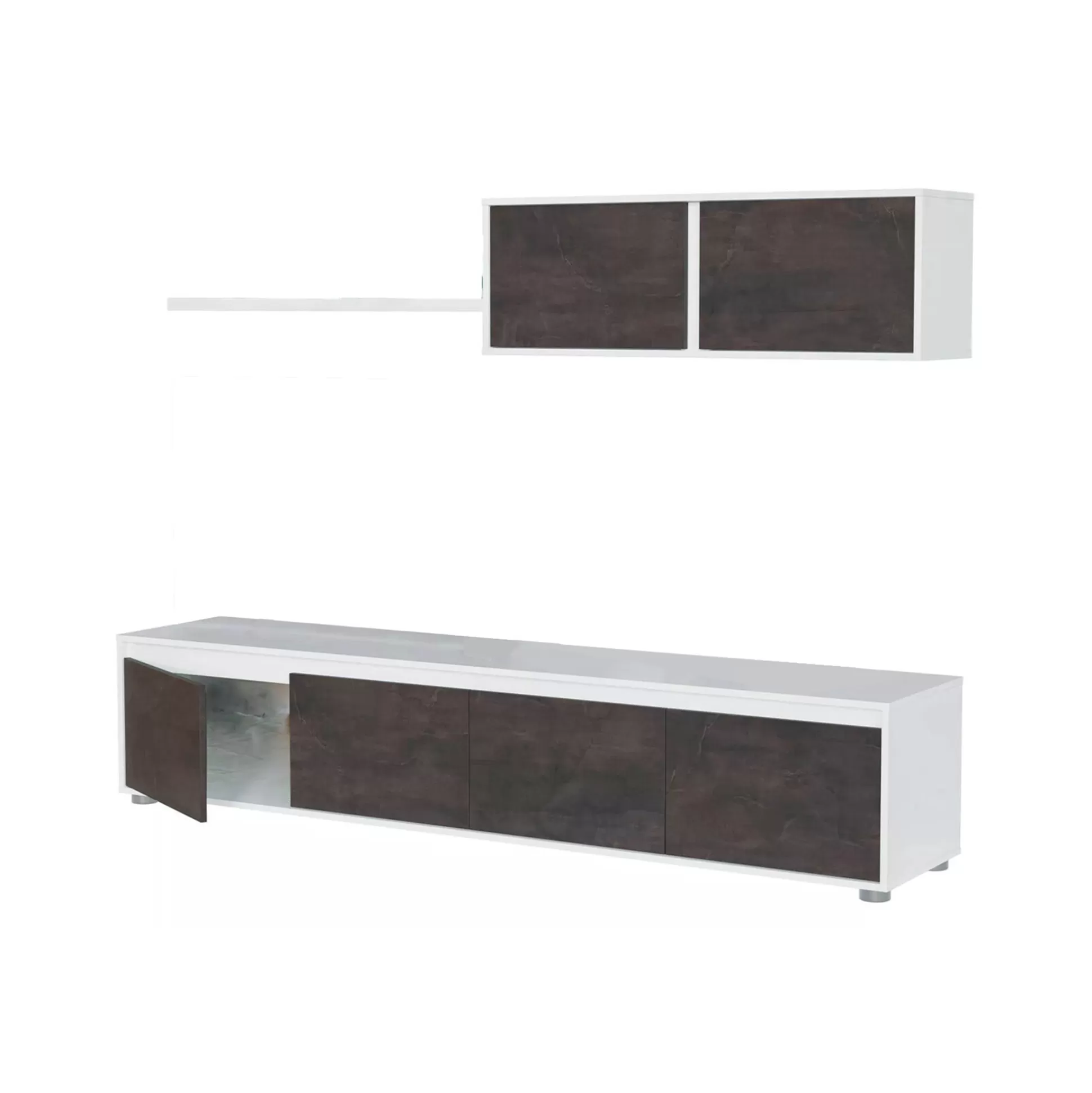 Dmora Pareti Attrezzate<Parete attrezzata Amir, 200x41h43 cm, Bianco e Ossido