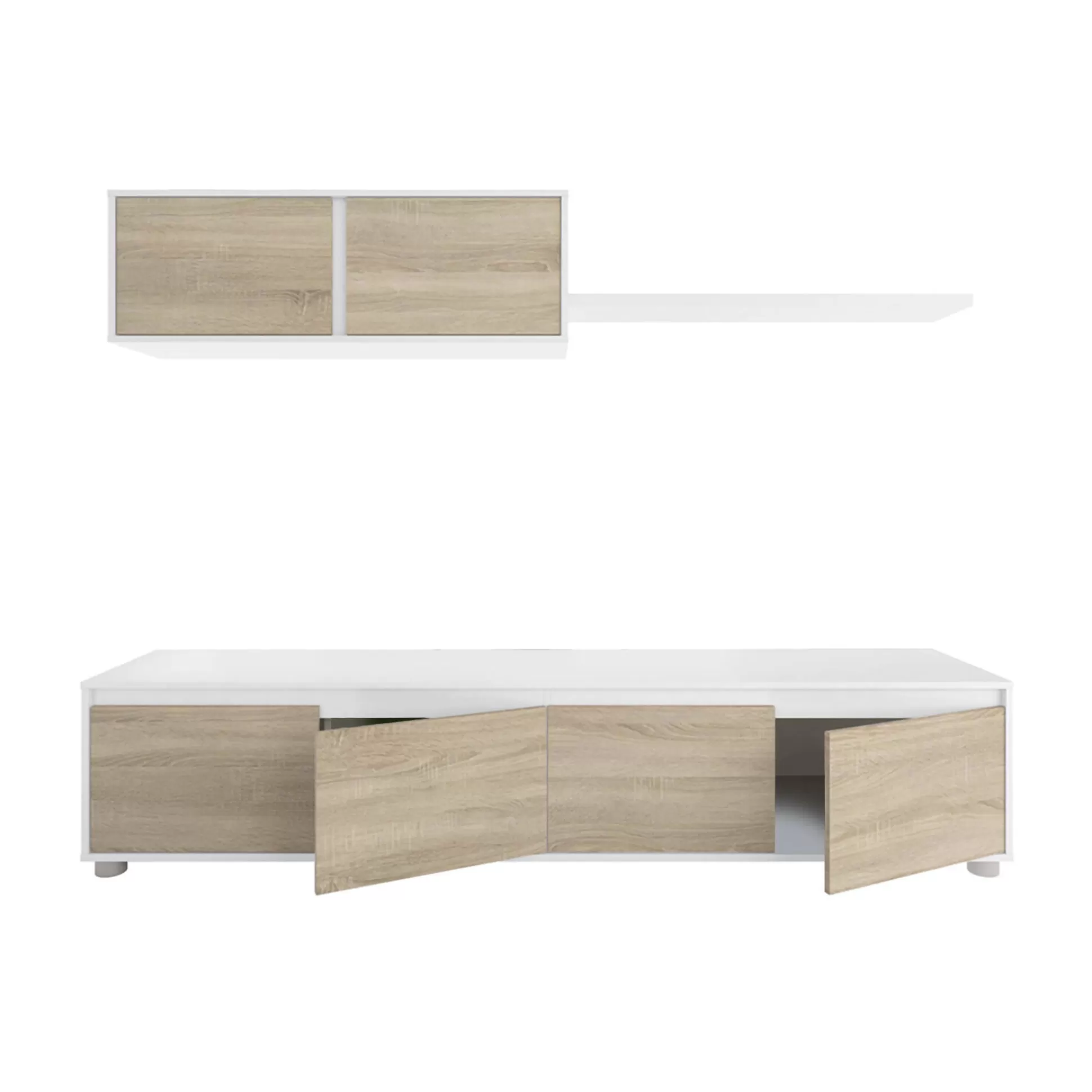 Dmora Pareti Attrezzate<Parete attrezzata Amir, 200x41h43 cm, Bianco e Rovere