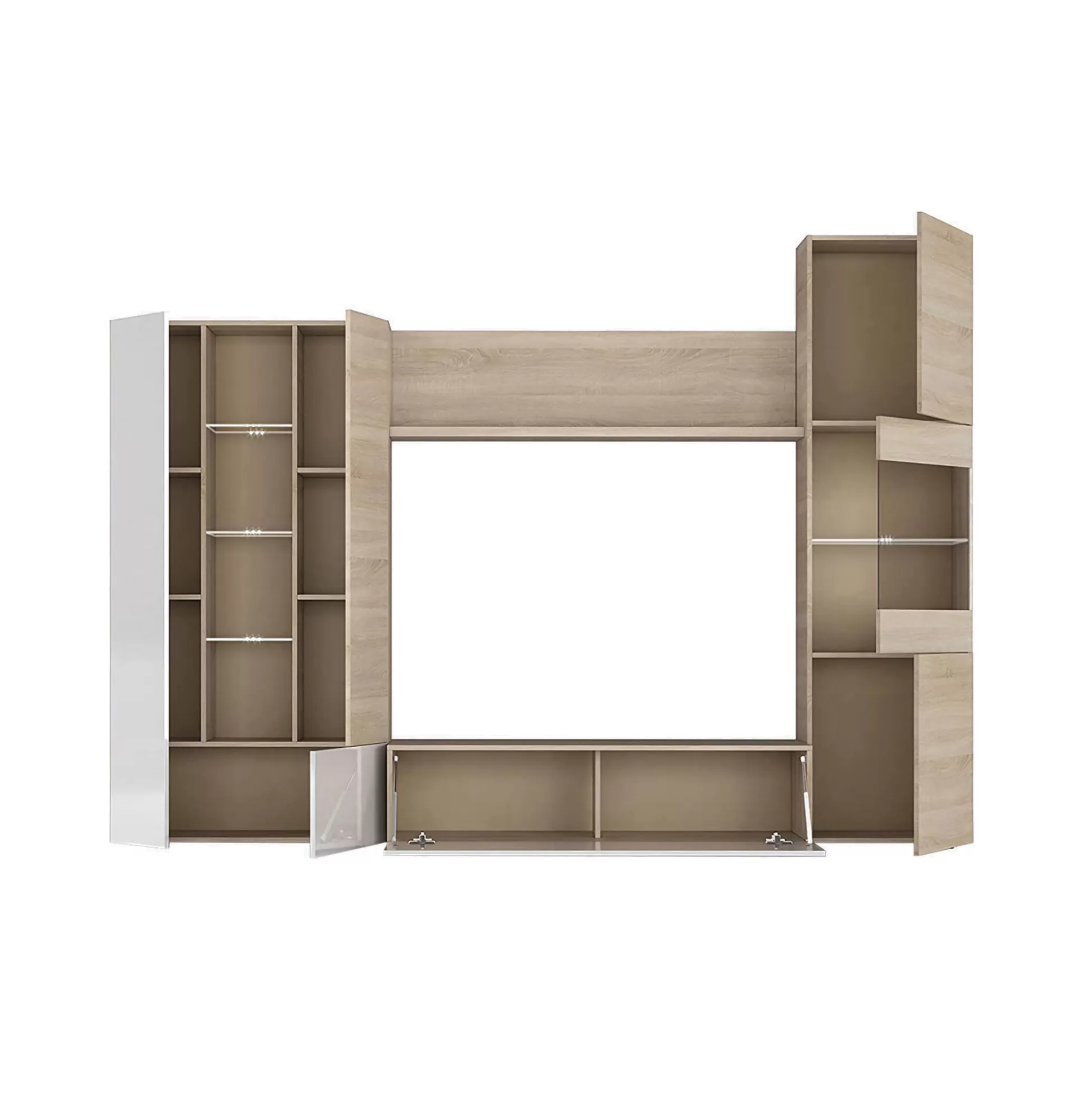 Dmora Pareti Attrezzate<Parete attrezzata Angioletto, 260x42h185 cm, Rovere e Bianco