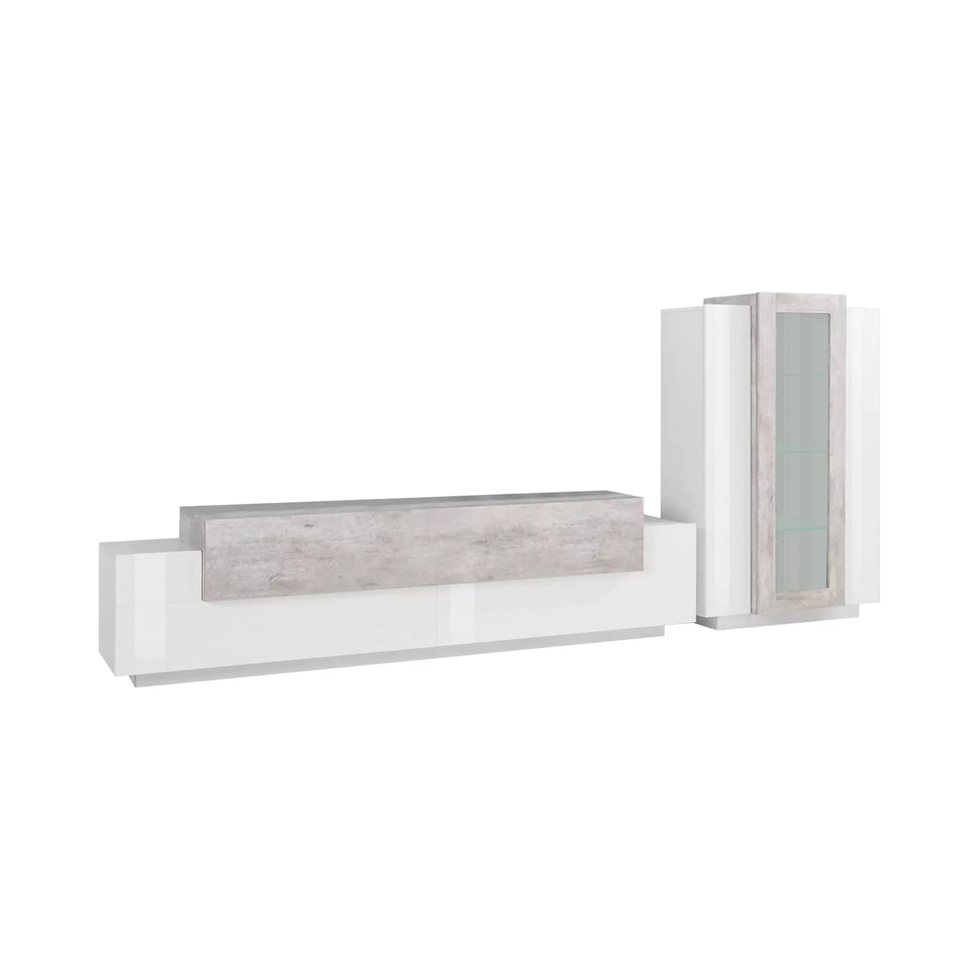 Dmora Pareti Attrezzate<Parete attrezzata Anisia, cm 280x45h121, Bianco lucido e Cemento