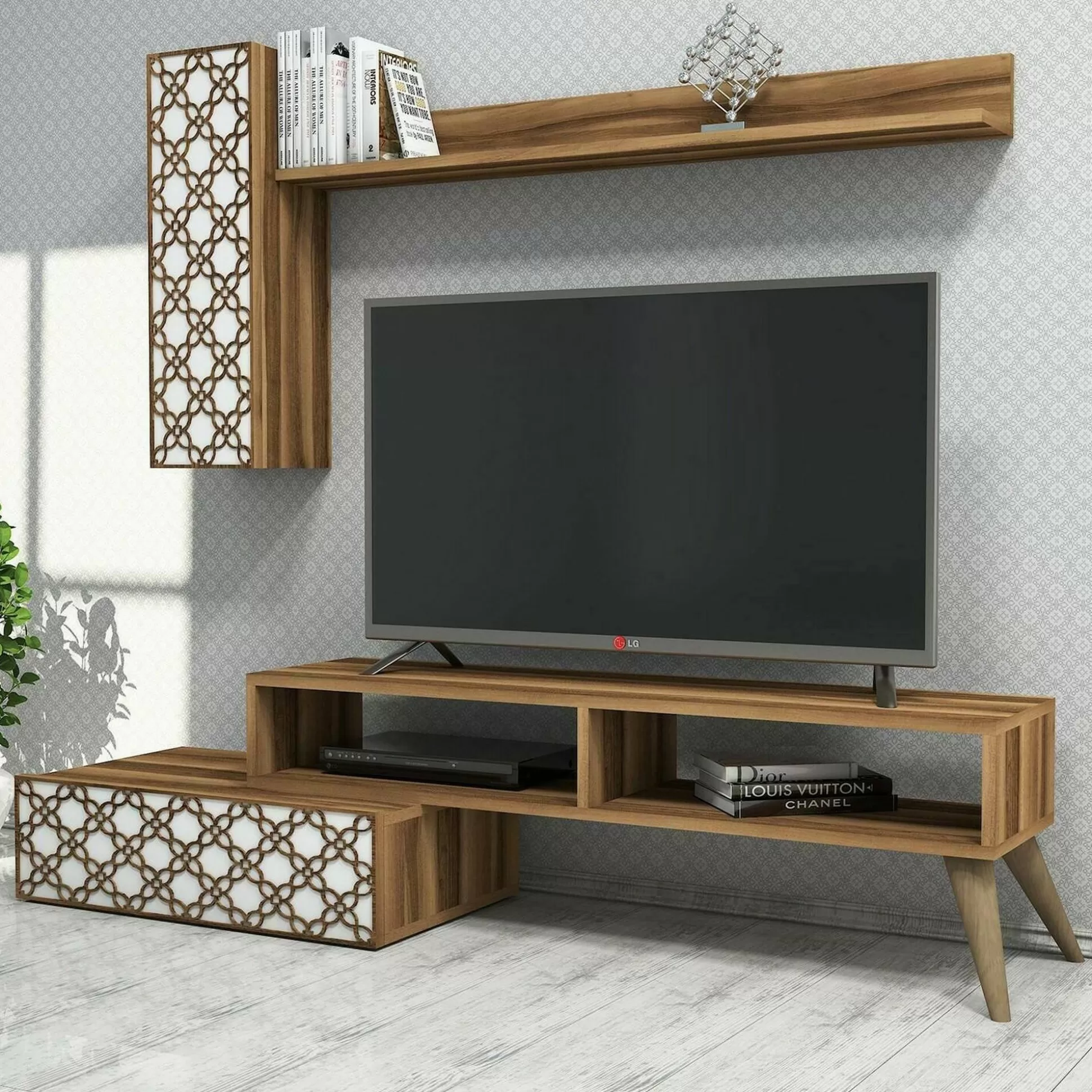 Dmora Pareti Attrezzate<Parete attrezzata Ardara, 150x37h38 cm, Noce e Bianco