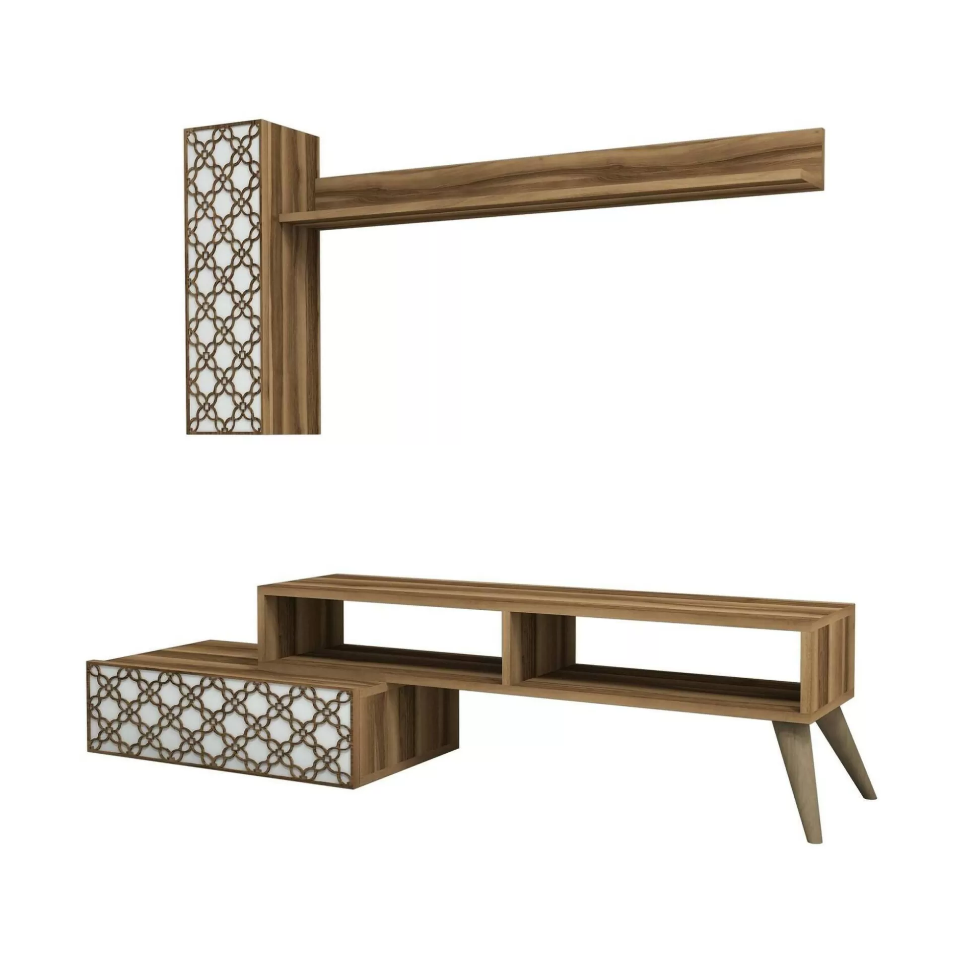 Dmora Pareti Attrezzate<Parete attrezzata Ardara, 150x37h38 cm, Noce e Bianco