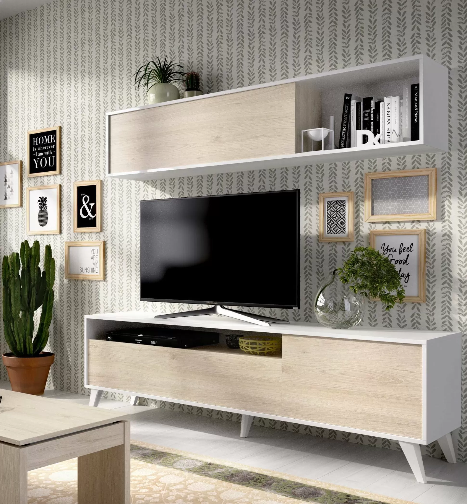 Dmora Pareti Attrezzate<Parete attrezzata Arusha, 180x41 h180 cm, Bianco e Rovere