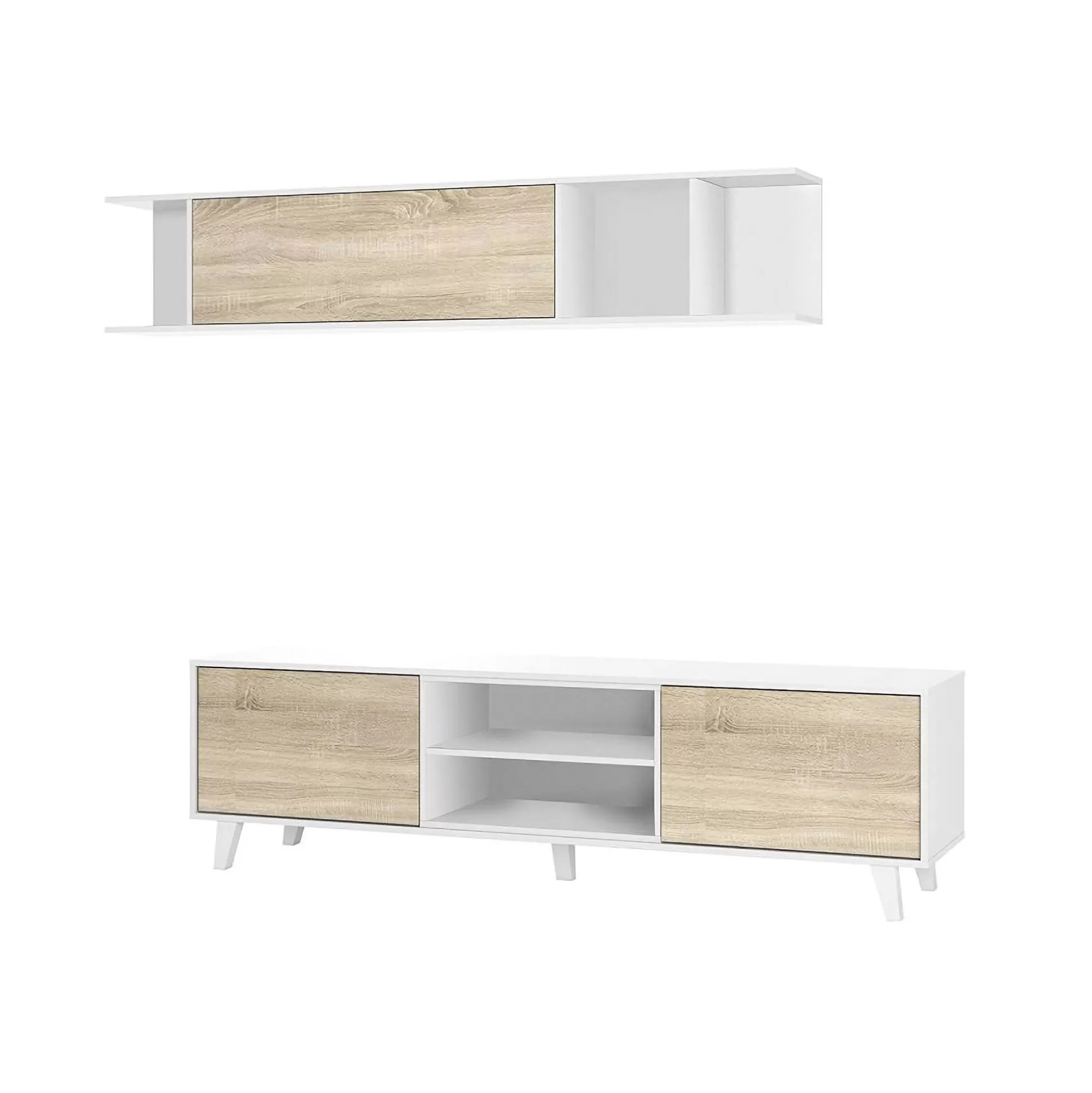 Dmora Pareti Attrezzate<Parete attrezzata Aslan, 180x41h51 cm, Bianco e Rovere