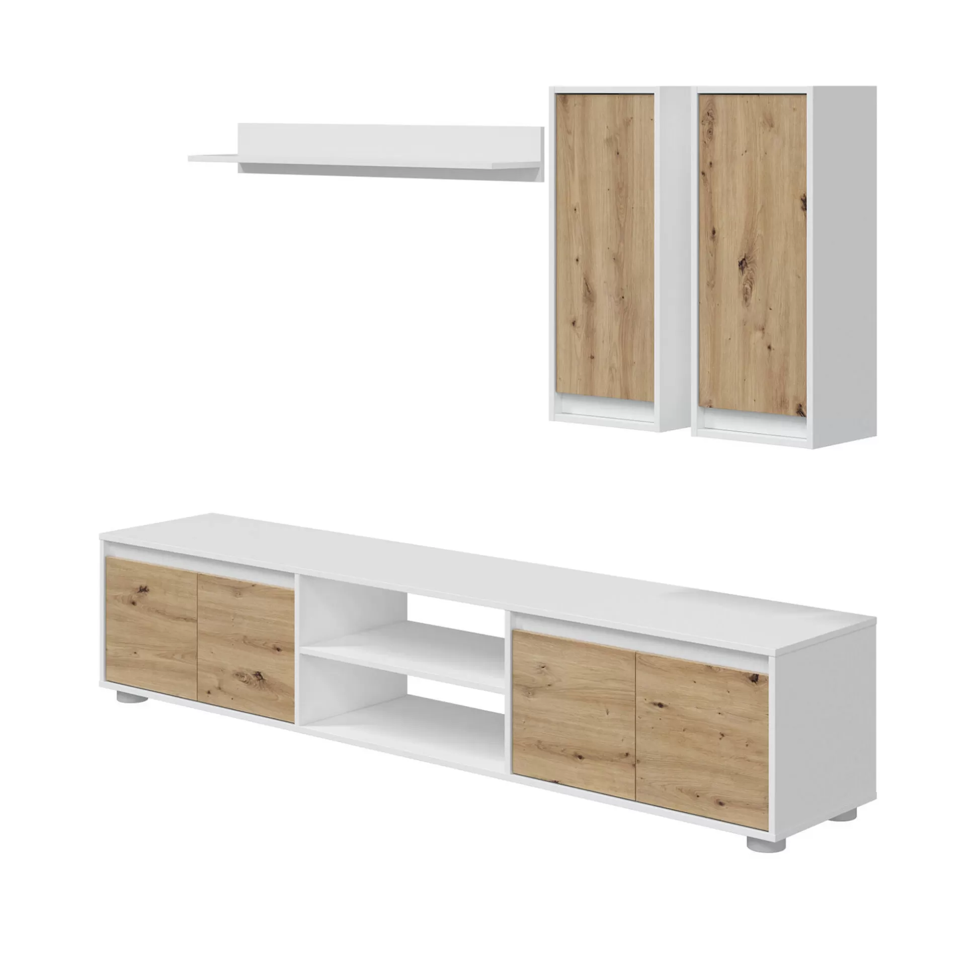 Dmora Pareti Attrezzate<Parete attrezzata Astulo, 200x40h114 cm, Bianco e Rovere