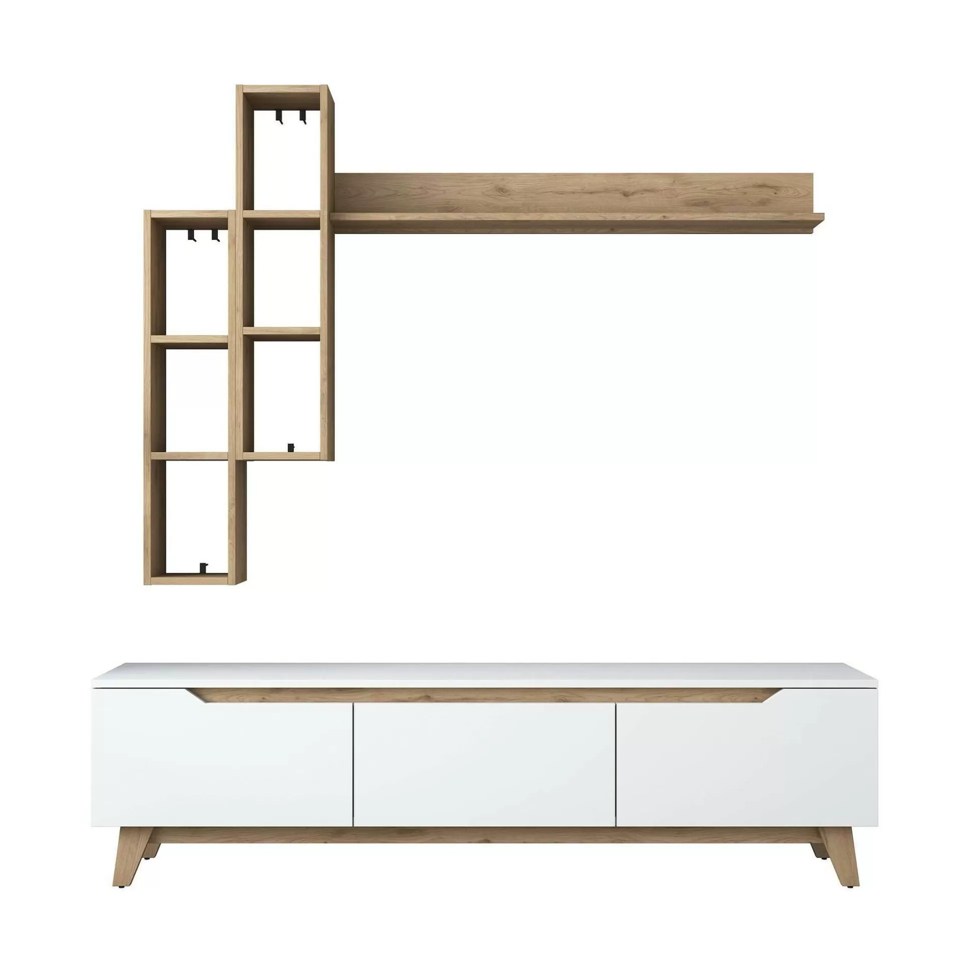 Dmora Pareti Attrezzate<Parete attrezzata Atax, 180x35h49 cm, Bianco e Rovere