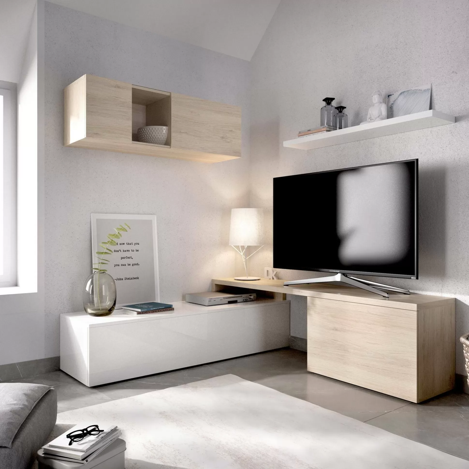 Dmora Pareti Attrezzate<Parete attrezzata Axayazala, 201x41h180 cm, Bianco e Rovere