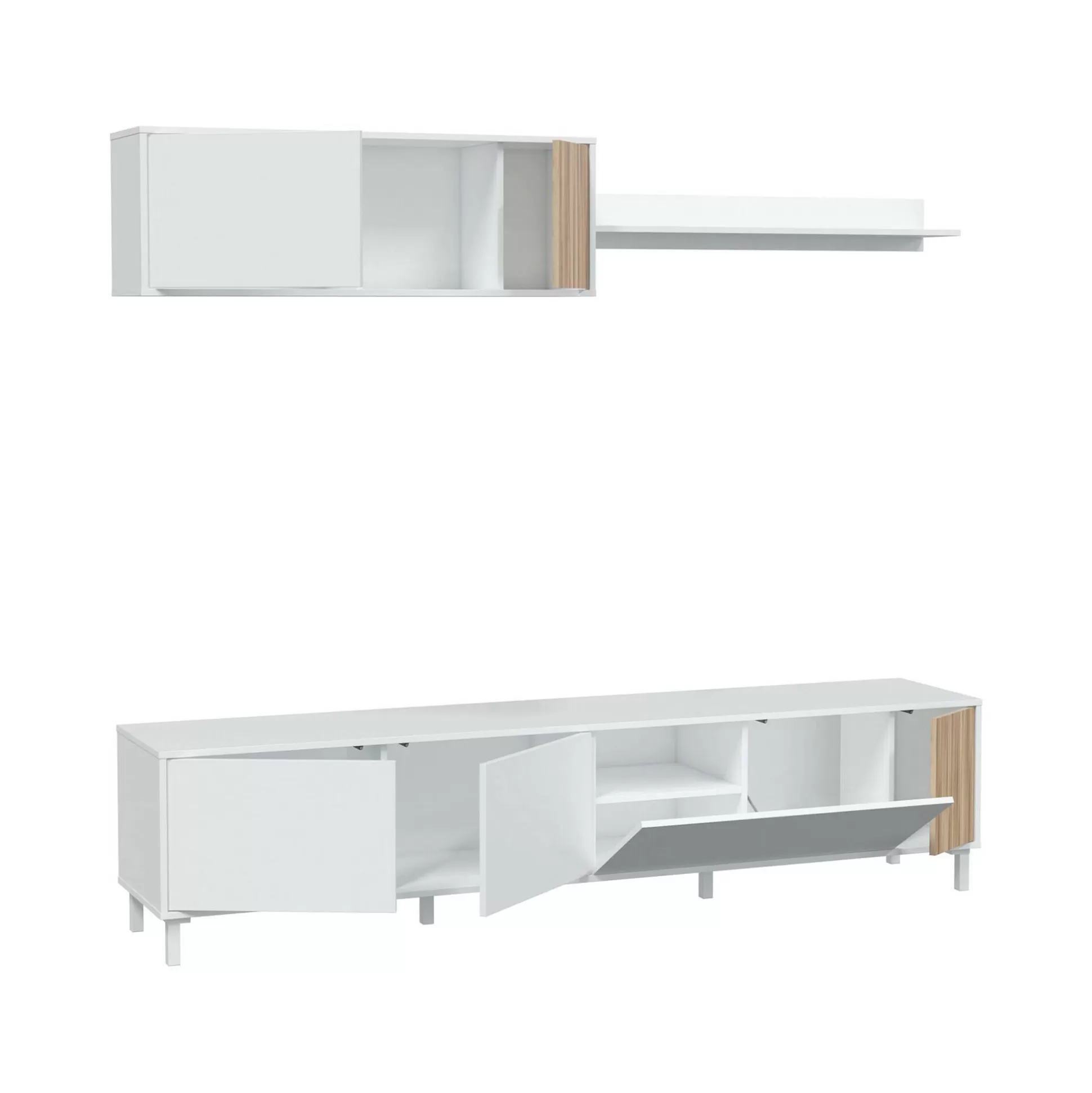 Dmora Pareti Attrezzate<Parete attrezzata Banari, 200x40h47 cm, Bianco e Rovere
