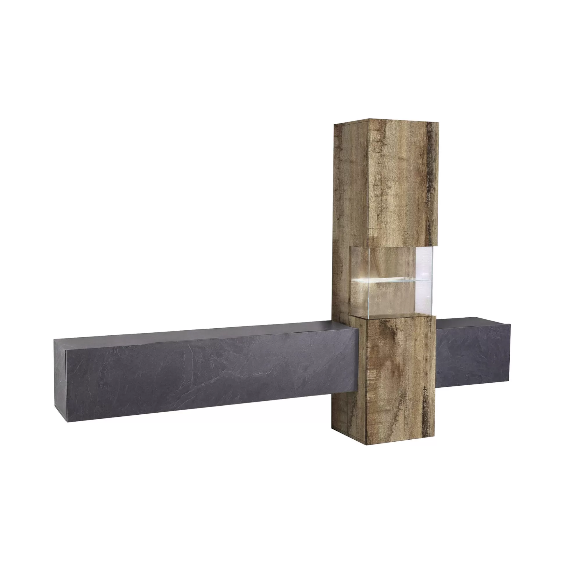 Dmora Pareti Attrezzate<Parete attrezzata Dgrand, cm 265x40h181, Ardesia e Acero