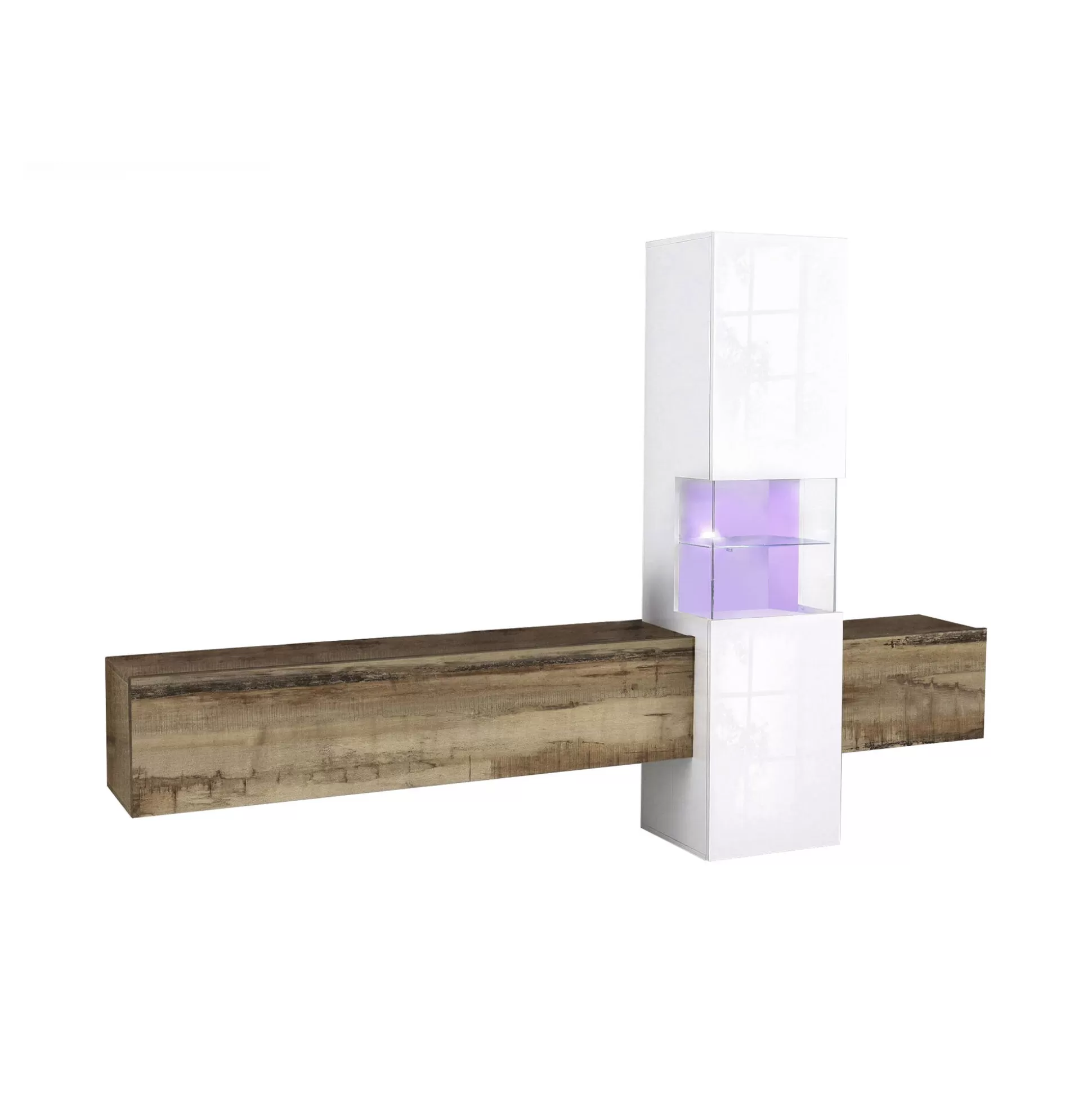 Dmora Pareti Attrezzate<Parete attrezzata Dgrand, cm 265x40h181, Bianco lucido e Acero