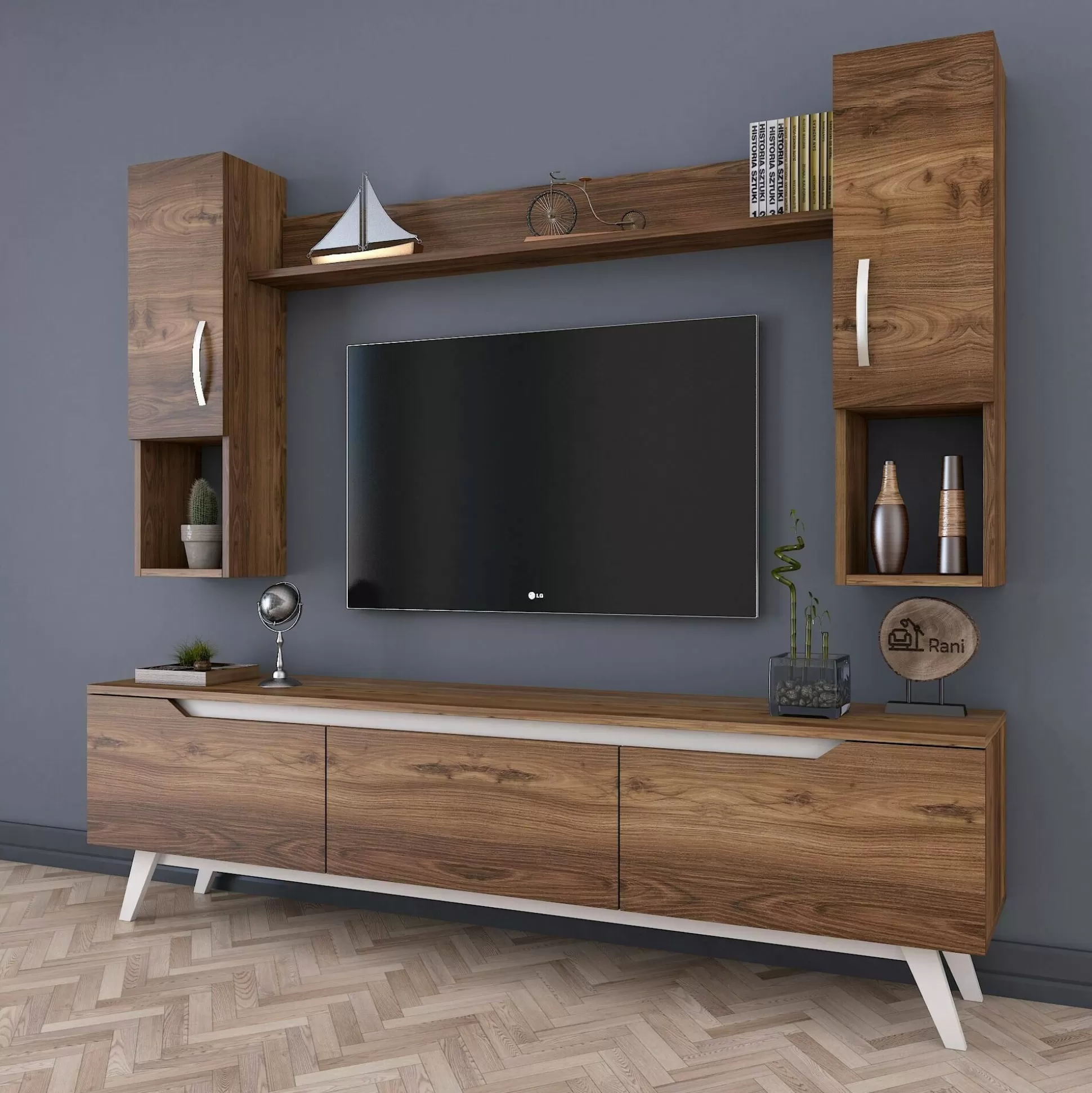 Dmora Pareti Attrezzate<Parete attrezzata Dlabriol, 180x35h49 cm, Noce e Bianco
