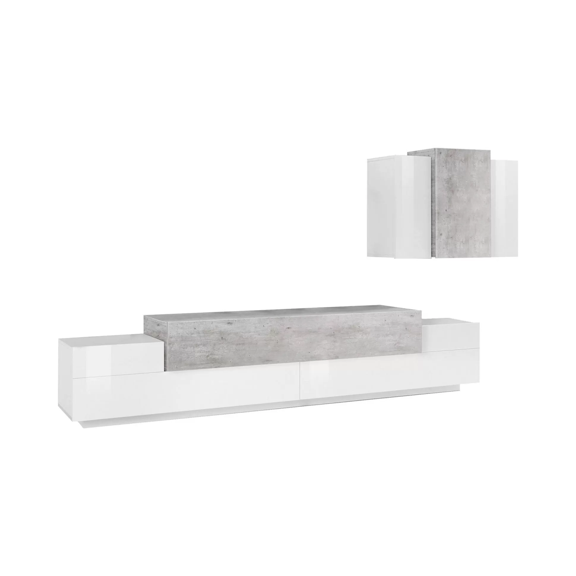 Dmora Pareti Attrezzate<Parete attrezzata Dmar, cm 240x45h180, Bianco lucido e Cemento