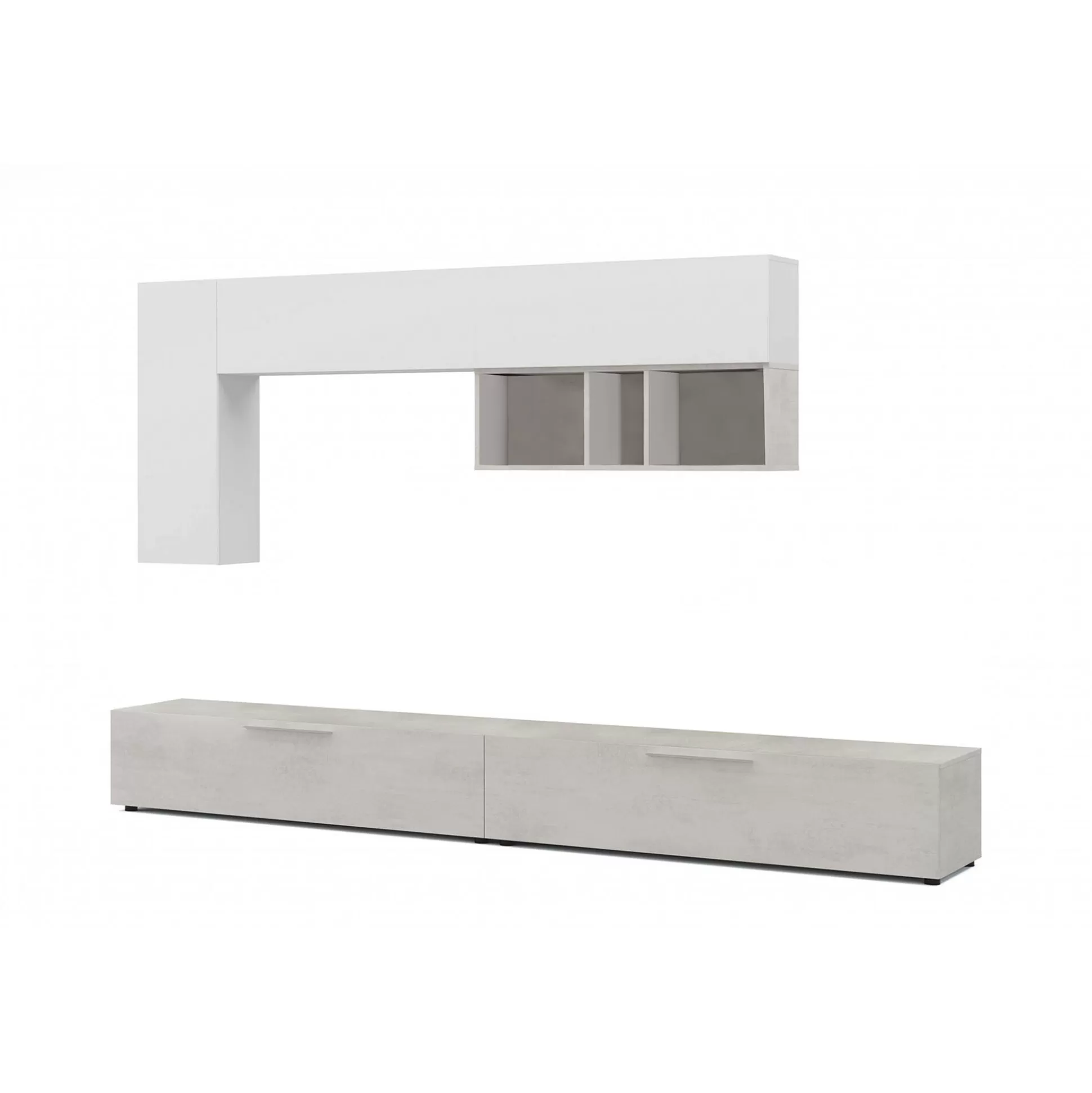 Dmora Pareti Attrezzate<Parete attrezzata Dmontip, 260x42h32 cm, Cemento e Bianco