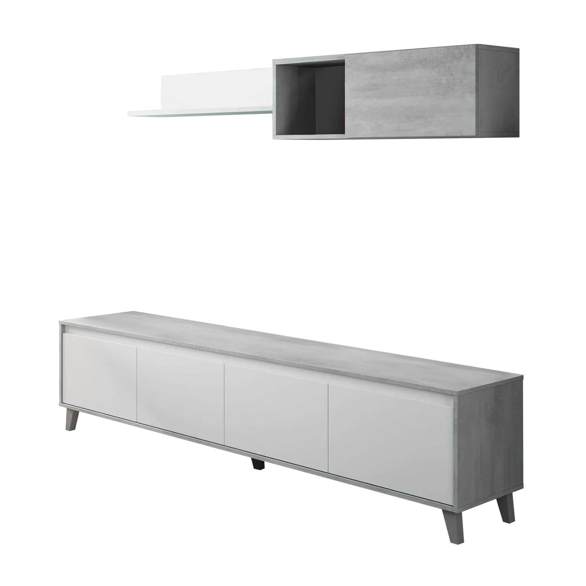 Dmora Pareti Attrezzate<Parete attrezzata Dmutt, 200x29h80 cm, Bianco e Cemento