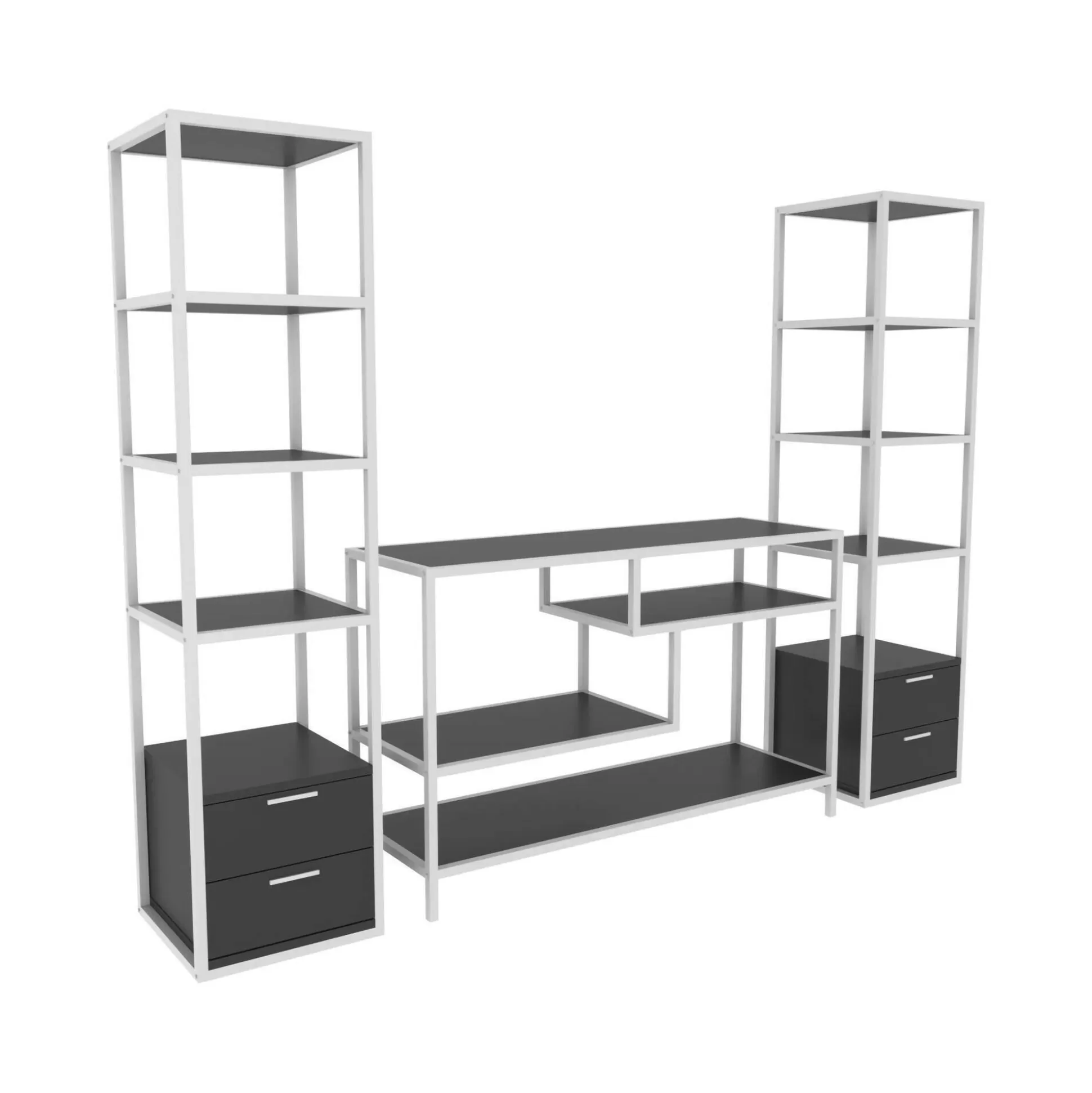 Dmora Pareti Attrezzate<Parete attrezzata Felion, 198x39h160 cm, Bianco e Antracite