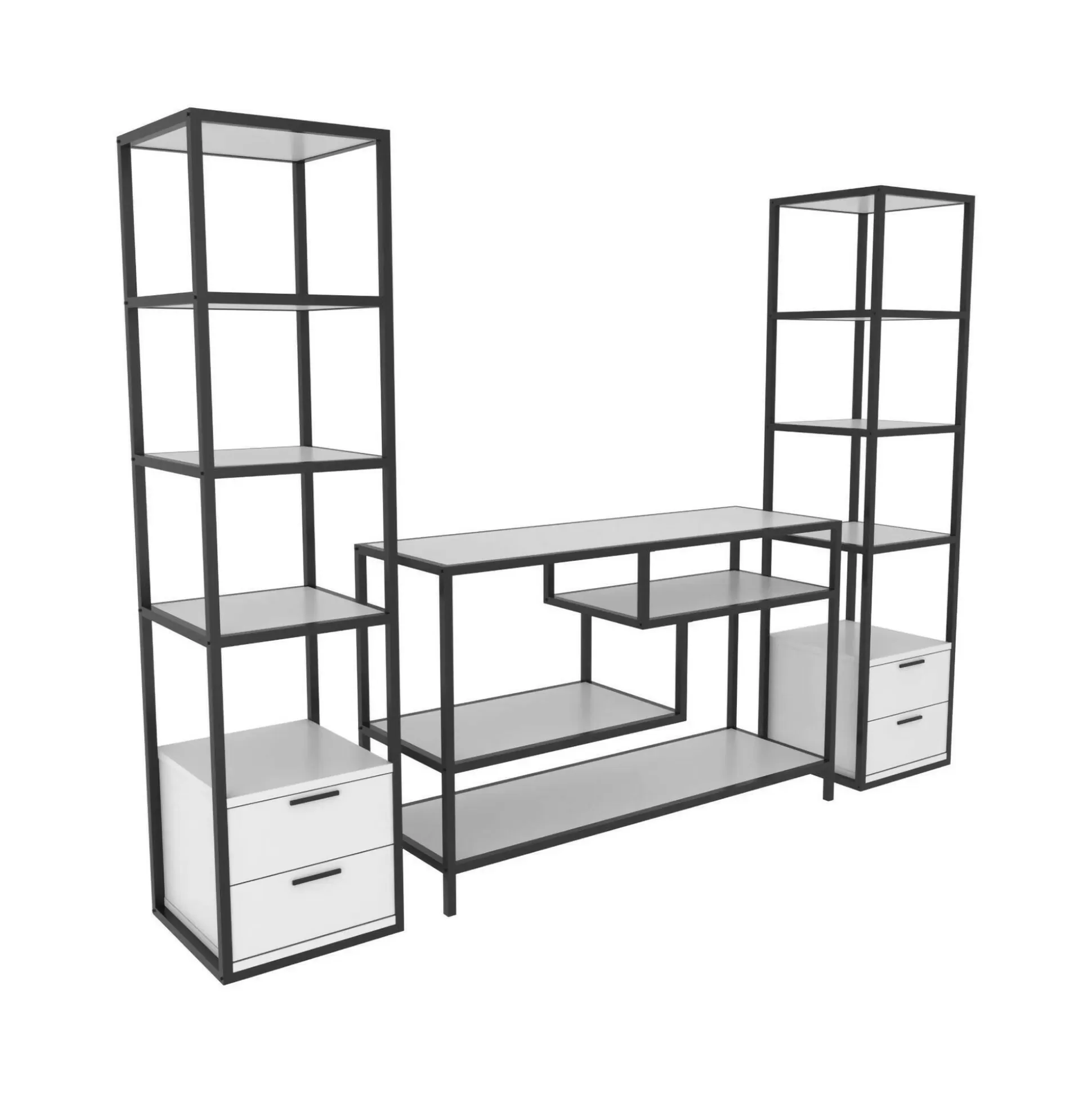 Dmora Pareti Attrezzate<Parete attrezzata Felion, 198x39h160 cm, Bianco e Nero