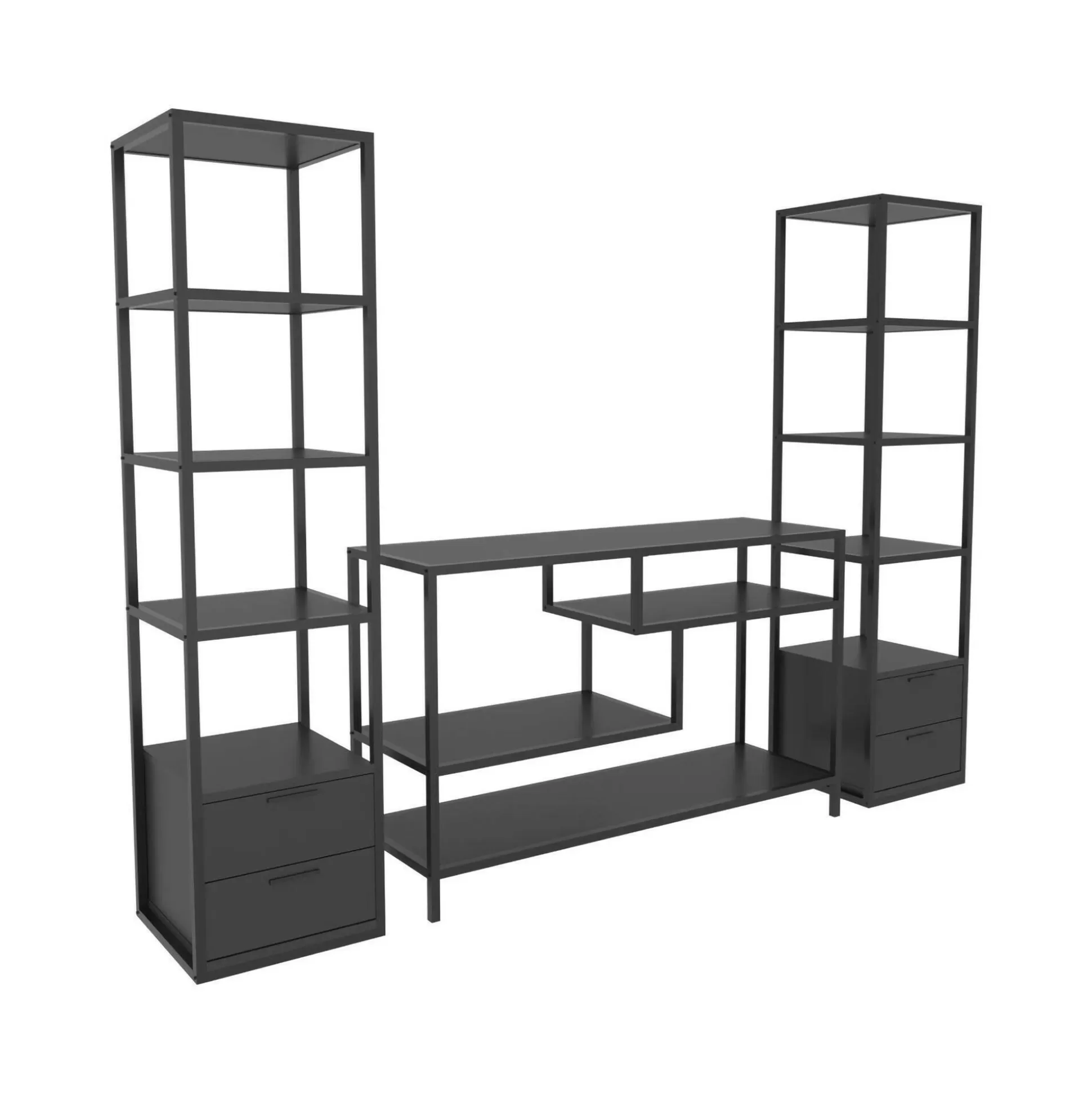 Dmora Pareti Attrezzate<Parete attrezzata Felion, 198x39h160 cm, Nero e Antracite