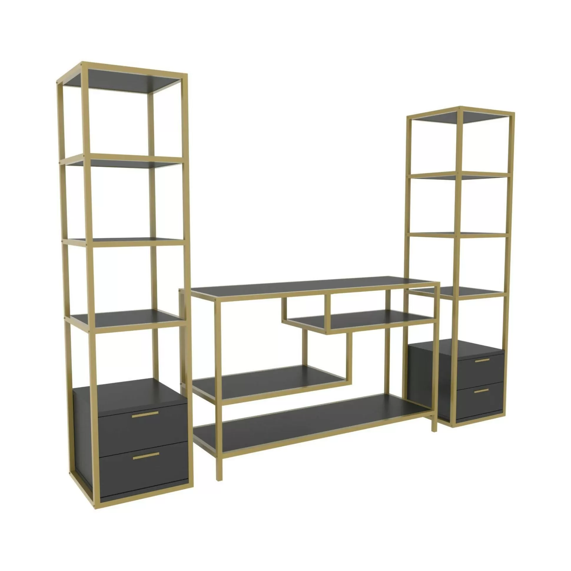 Dmora Pareti Attrezzate<Parete attrezzata Felion, 198x39h160 cm, Oro e Antracite